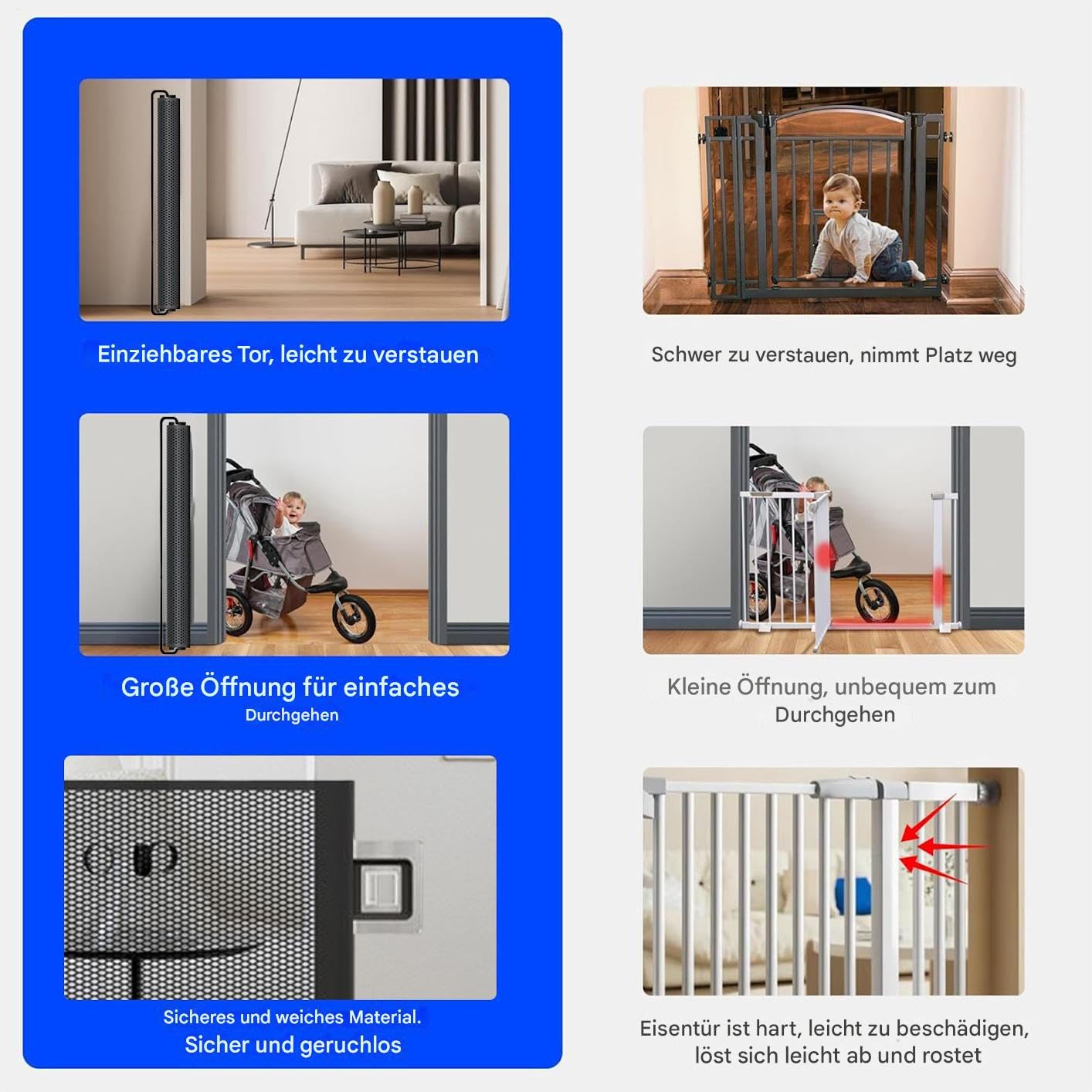 Puerta Para Perros Interior Reja Retráctil De Malla Para Mascotas | Protección Infantil Para Pasillo Sótano Piscina Baño Balcón Cocina Chimenea Jardín Exterior Sala De Juegos