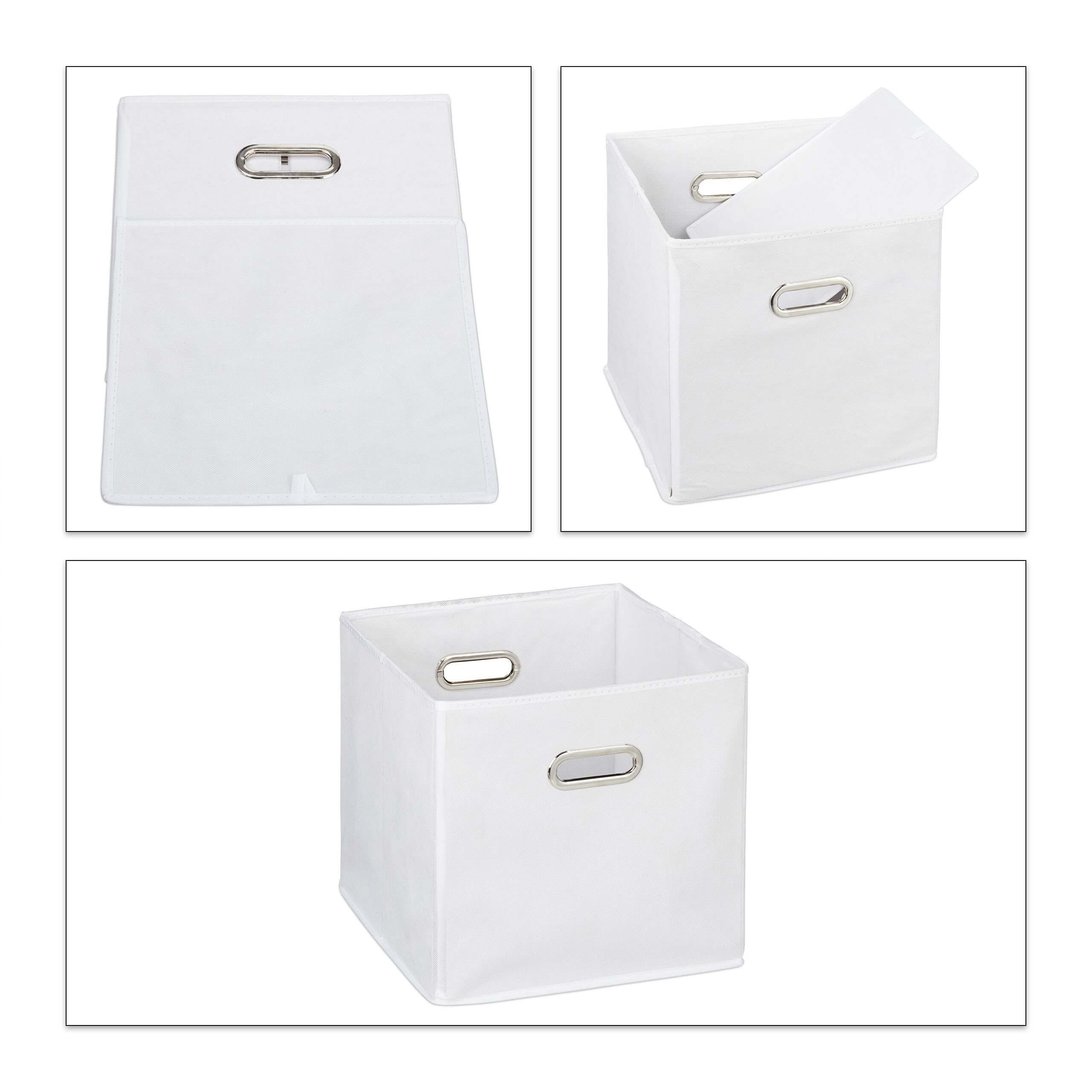 Relaxdays Scatola Portaoggetti, Set 4 Box Cubo da Scaffale HLP 30 x 30 x 30 cm, Portagiochi Pieghevole in Stoffa, Bianco