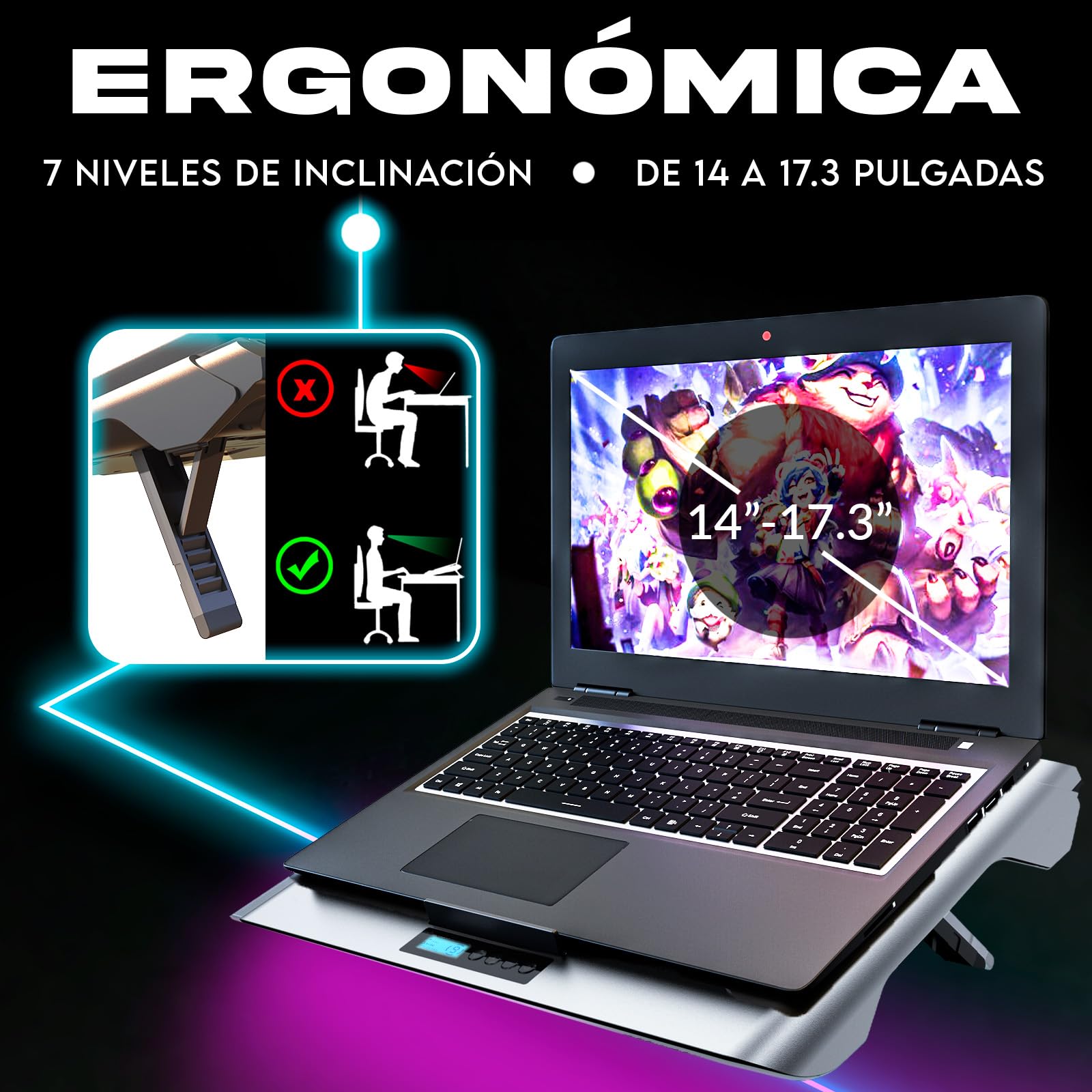 KLIM Everest Base de refrigeración para portátiles | 2 Ventiladores Turbo de 4300 RPM para un Rendimiento máximo | Evita el sobrecalentamiento y Protege tu portátil Gaming | De 14 a 17" | Nuevo 2024