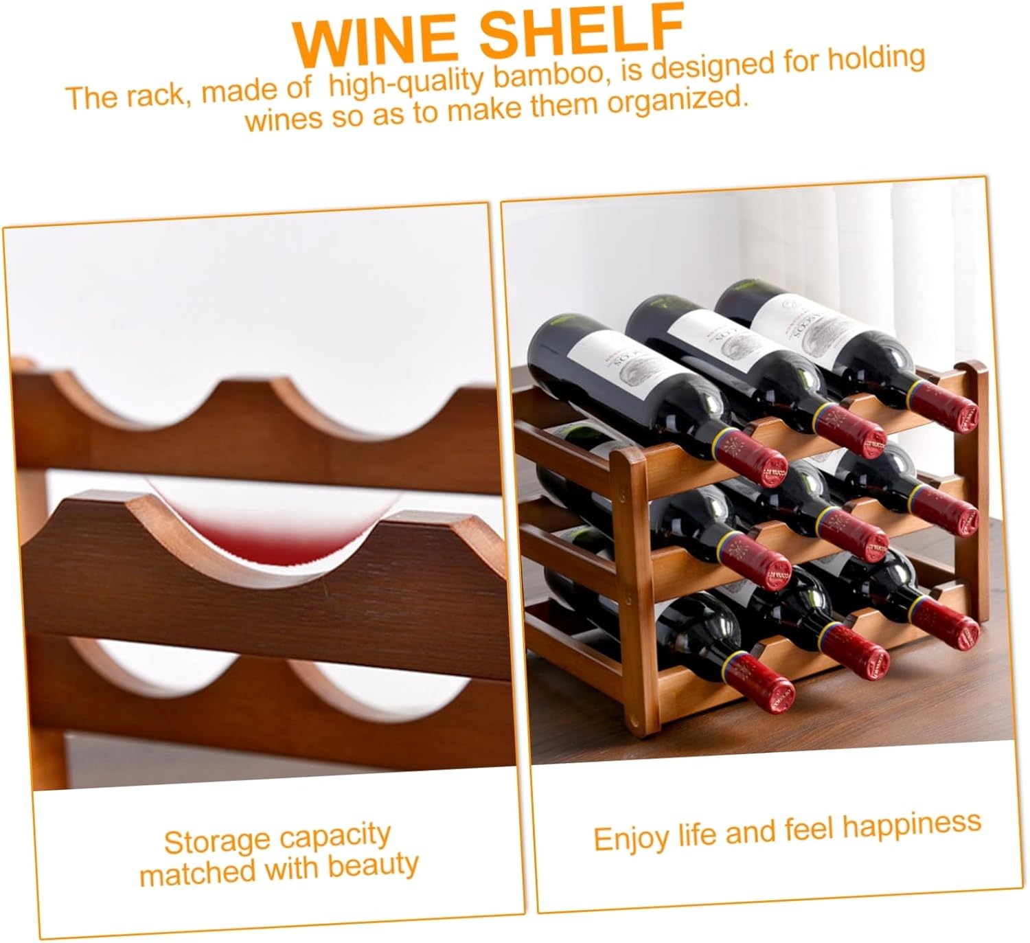 Solid Wood Wine Rack Stand with Smooth Finish for Home Wine Storage and Display Design Holding Nine Bottles for Kitchen Countertop Living Organization