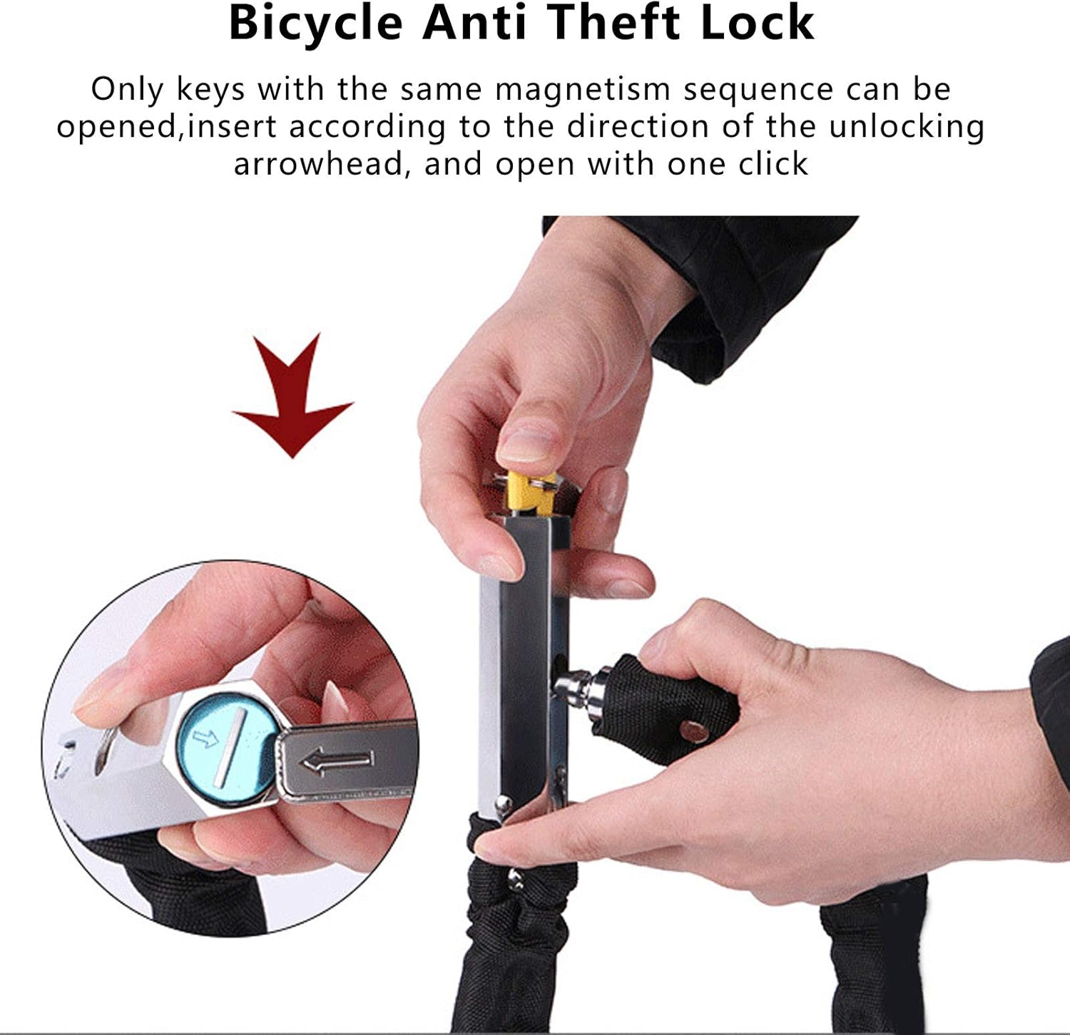 Bike Chain Lock, Magnetic Anti Theft Bike Security Lock, Portable Cycling Accessory for Bike Protection