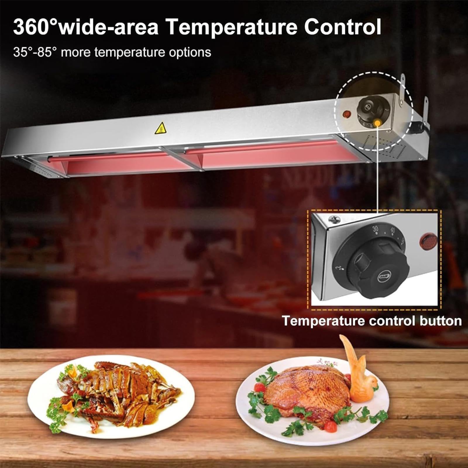 Lampada Riscaldante per Alimenti Sospesa, Lampada Riscaldante per Alimenti Commerciale, Tubo Riscaldante in Acciaio Inossidabile per Mantenere Il Cibo Caldo, Temperatura Regolabile 30-85 ℃,90cm