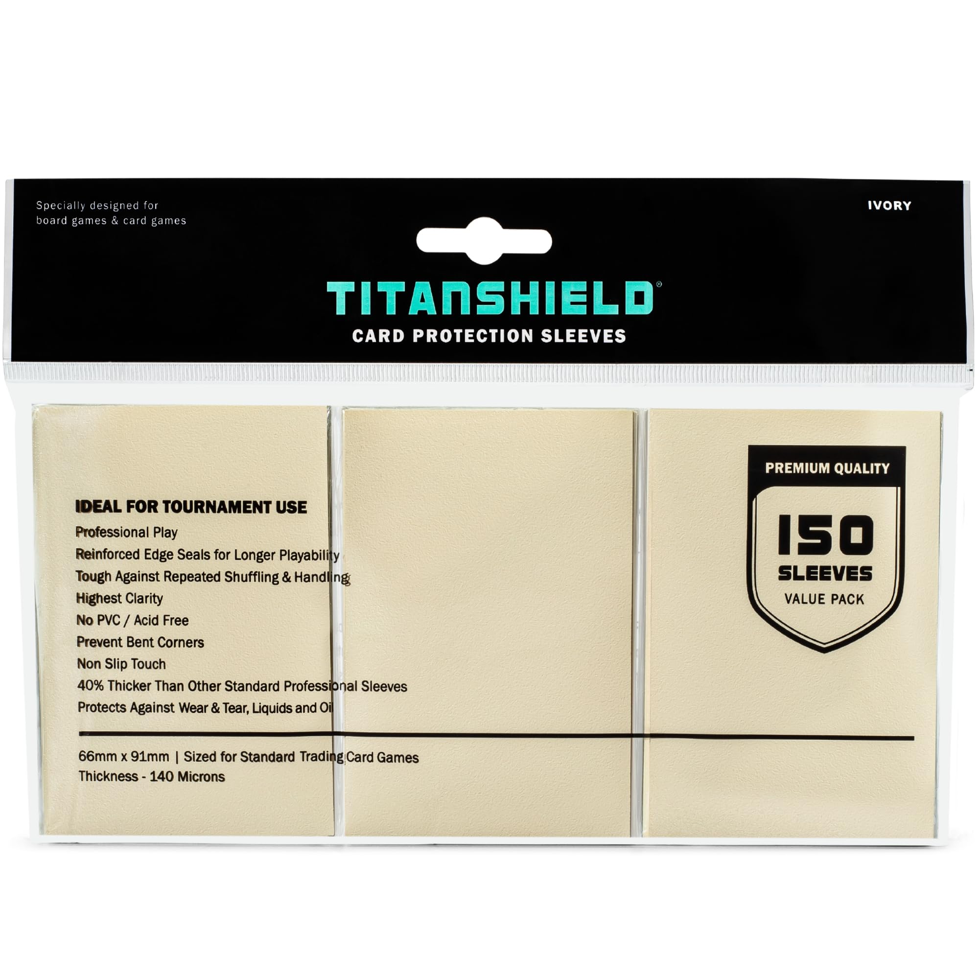 TitanShield Fundas Premium para Cartas | Compatibles con Pokémon, One Piece, Lorcana, Flesh & Blood y Magic The Gathering MTG | (150 Fundas - Estándar) (1, Marfil, Estándar | 66x91mm) - 1