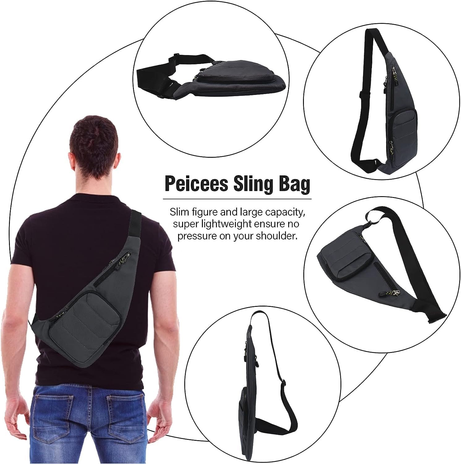 Peicees Waterproof Sling Bag Crossbody Bag For Men Slim Chest Backpack Man Purse Small Shoulder Bag For Travel Hiking - Image 4