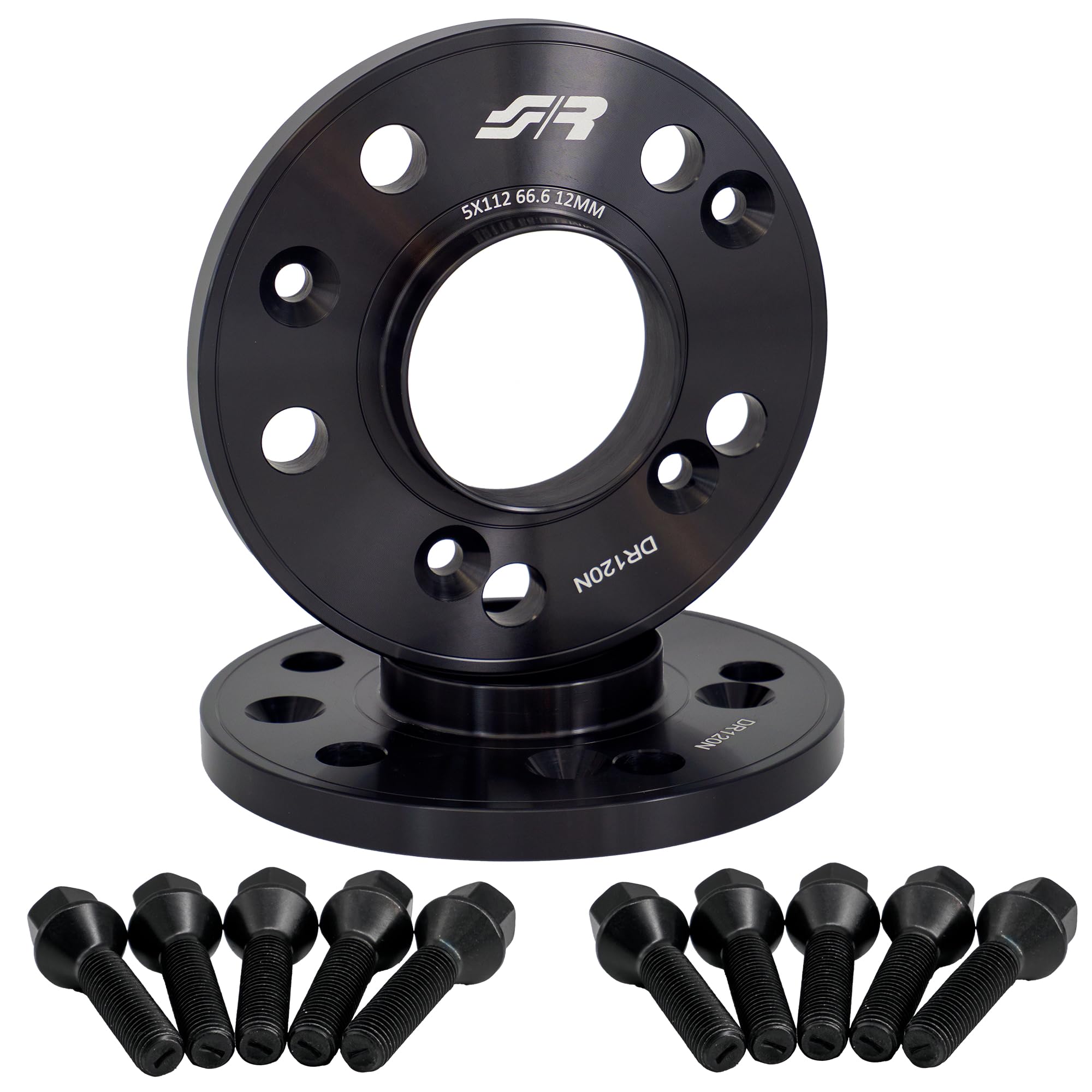 Simoni Racing DR120N/B10N Kit 2 distanziali in Alluminio Nero 12 mm 5x112 Centraggio 66,6