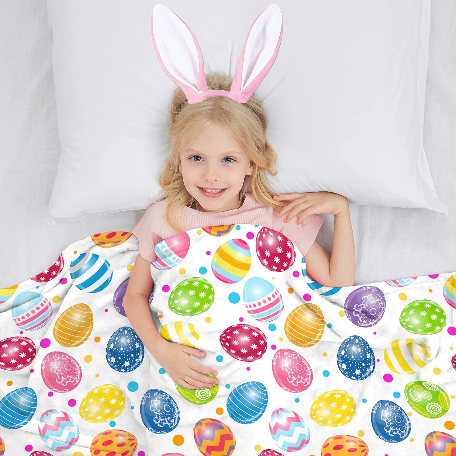 Easter Throw Blanket Colorful Eggs Blanket Cozy&Soft Plush Flannel Easter Blankets for Bed Couch Living Room, Easter Gifts for Kids Adults 50"x60" image 2
