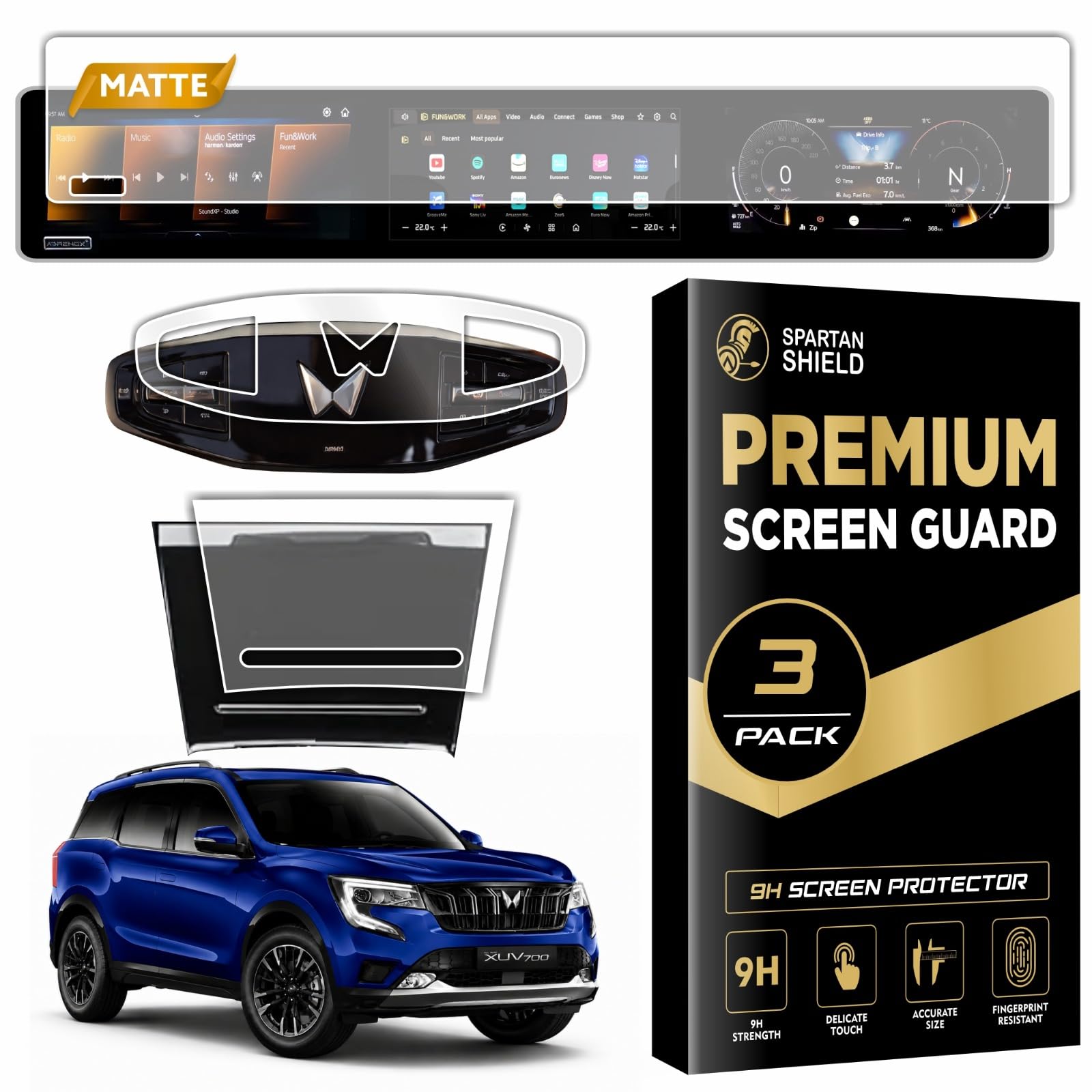 Spartan Shield [3 PACK] MATTE Screen Guard for MAHINDRA XUV 7XO 2026+ || AX, AX3, AX5, AX7, AX7T & AX7L || 12.3 INCH TRIPLE SCREEN with *** ADRENOX+ BADGE CUTOUT *** + + Flexible TPU for Steering & Storage Panel Protector || Anti Scratch || Water Repellant || With Complimentary Installation Kit || Bubble Free Application || XUV7XO Digital Instrument Cluster Protective Film || 2025 Car Stereo Accessories [Not Tempered Glass] [CHECK ADRENOX BADGE BEFORE ORDERING]-image-8