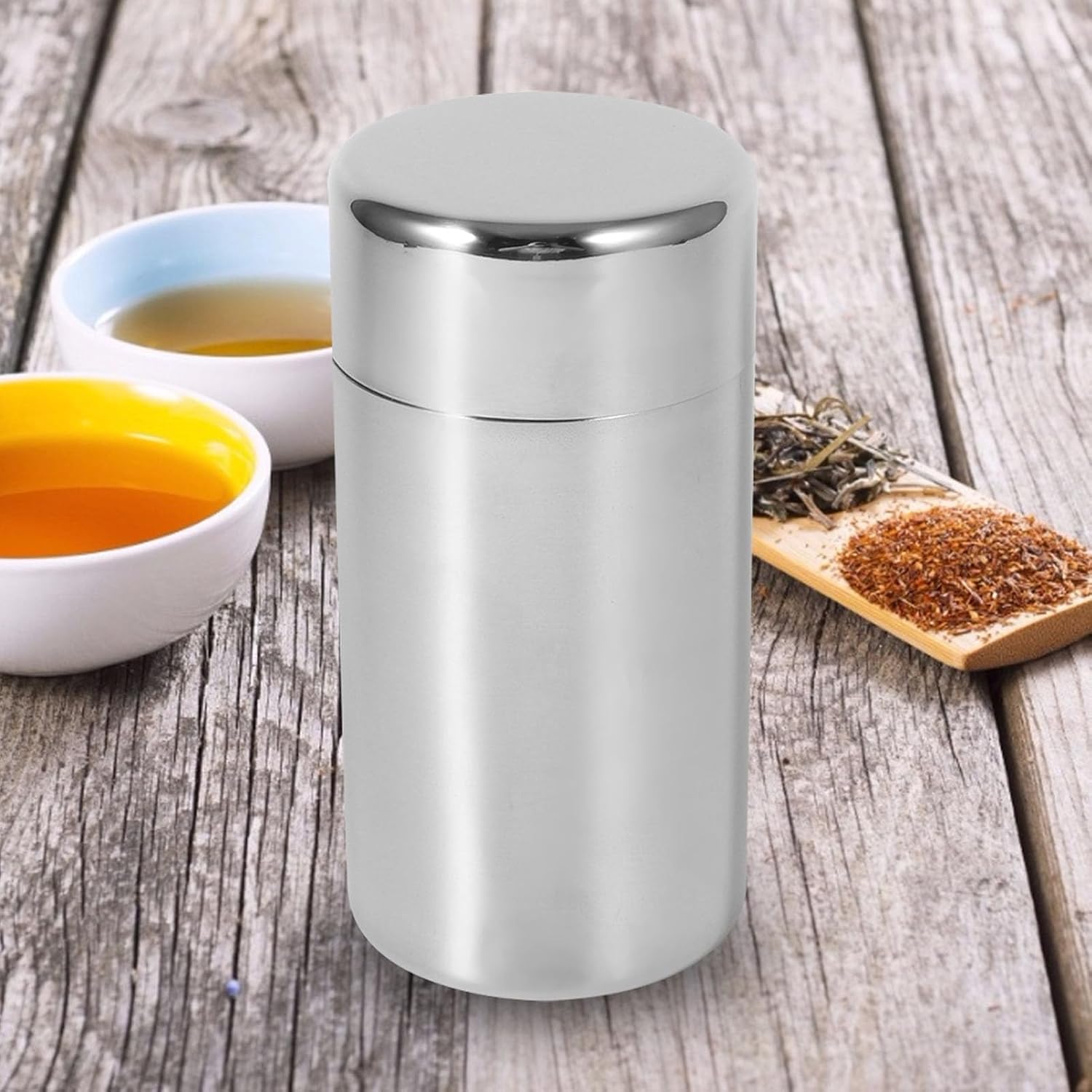 Horoper Tea Canister Stainless Steel Tea Tins Canister Home Kitchen Canisters for Tea Coffee Sugar Storage with Airtight Double Lids for Loose Tea and Tea Bags (l)