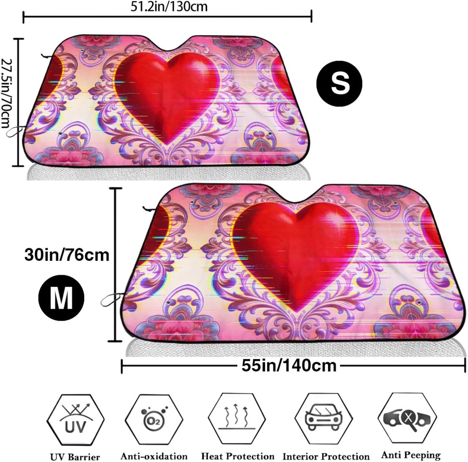 Crown Love Print Foldable Car Windshield Sun Shade 55x30in image 3