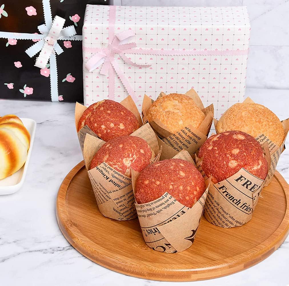 200pcs Tulip Cupcake Liners Cupcake Baking Cups Muffin Tins Cups Muffin Baking Liners Holders Retro Cupcake Wrapper Cupcake Liners for Birthday Home Wedding Party Family Gathering(Brown)