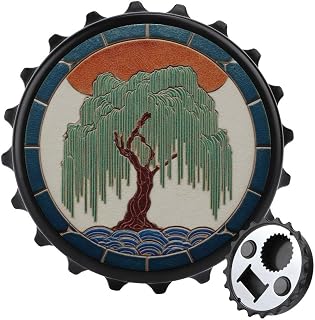 Square Tile Willow Tree Bottle Opener Round Fridge Magnets Beverage Beer Magnetic Bottle Cap Opener for Fridge, Kitchen, Office
