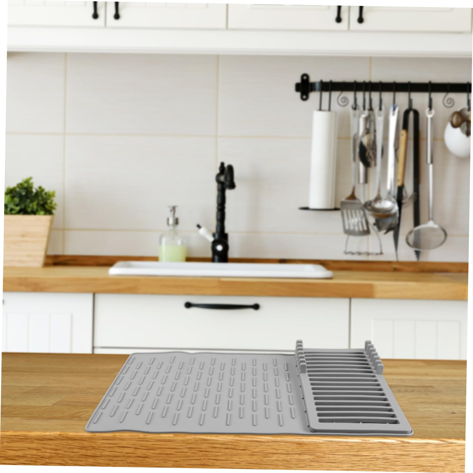 Silikon-Abtropfmatte für Küchenspüle, großes Drainage-Design, 48,5 x 33,5 cm, rutschfest, leicht zu reinigen, perfekt zum Trocknen von Geschirr und Küchenutensilien