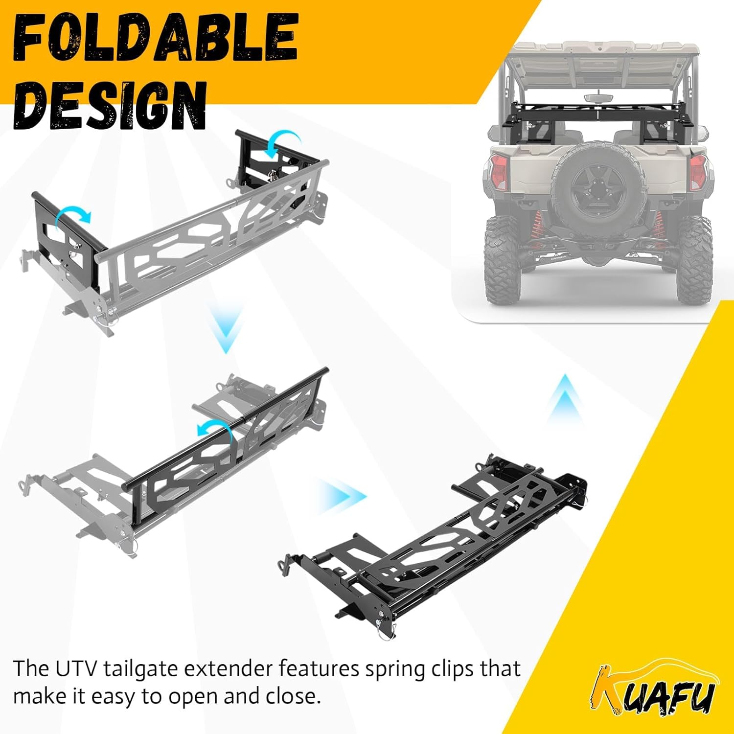 KUAFU UTV Tailgate Bed Extender Compatible with Honda Pioneer 700-4 2016+/ 1000-5 2016+ Cargo Tailgate Gate Accessories Cargo Tailgate Extender Black