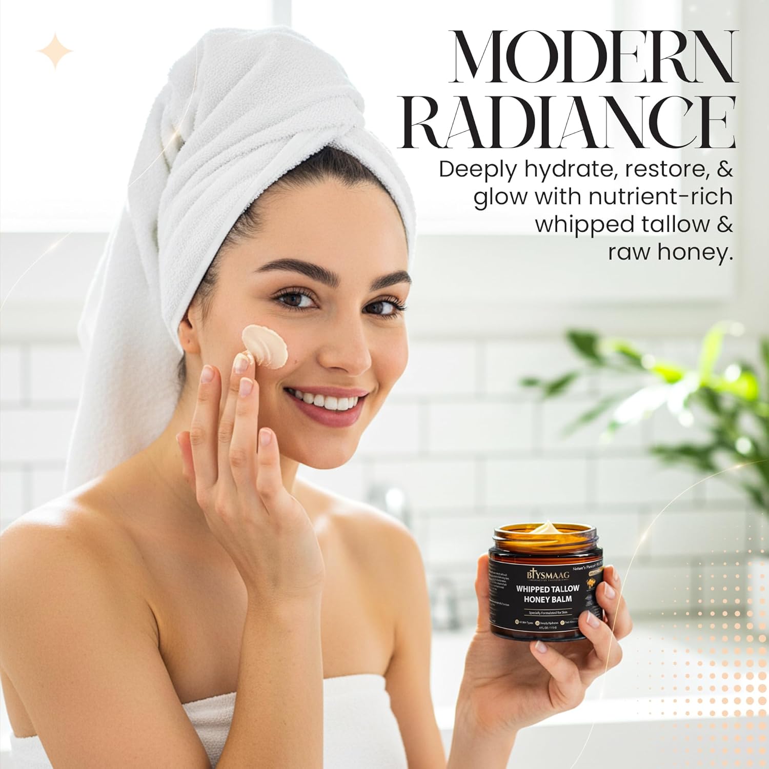 BITSMAAG 4 Ounces Whipped Beef Tallow and Honey Balm for Skin - 100% Grass-Fed Whipped Tallow Balm & Raw Wild Honey for Moisturizer - Organic Unscented Fast Absorption