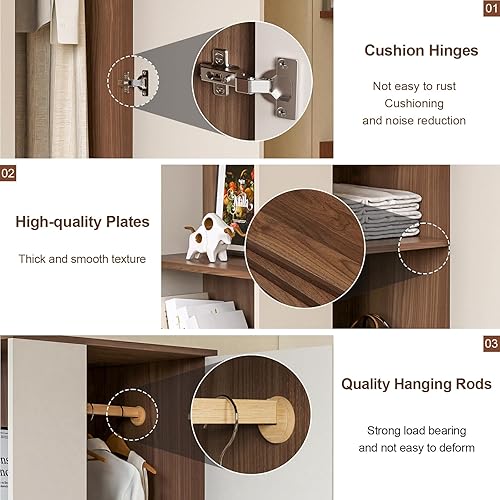 Miniatura 6 de JFOSUP Armario moderno, Armario de dormitorio con almacenamiento eficiente espacioso y versátil, gabinete de almacenamiento de piso de color nogal