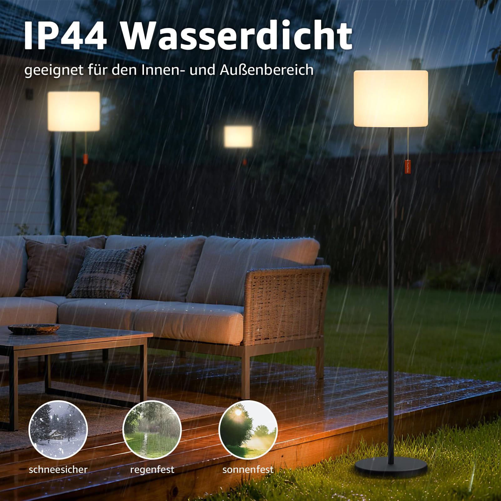 MALUX Lámpara de pie solar para exteriores con sensor de luz, regulable, blanco cálido y batería RGB, lámpara de pie inalámbrica, recargable por USB, IP44, resistente al agua, para jardín, terraza