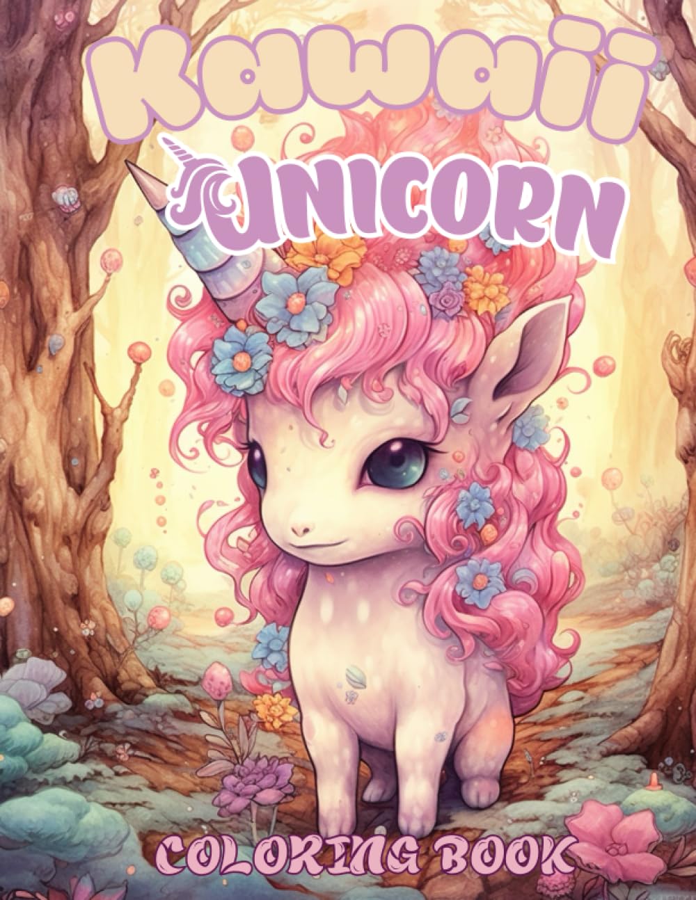 Kawaii Pastel Unicorn Coloring Book: Coloring book for kids and adults. Kawaii and Chibi style unicorn in magic forest coloring pages.
