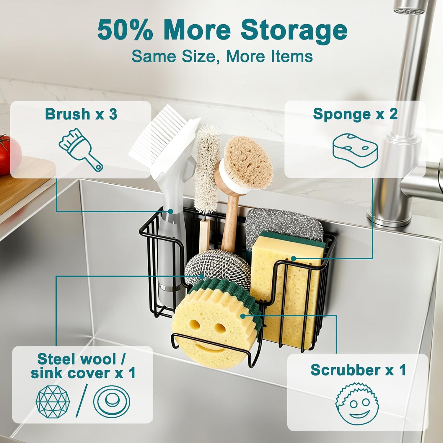 Fikoksol Sponge Holder for Kitchen Inside Sink Hanging with Adhesive Hook
