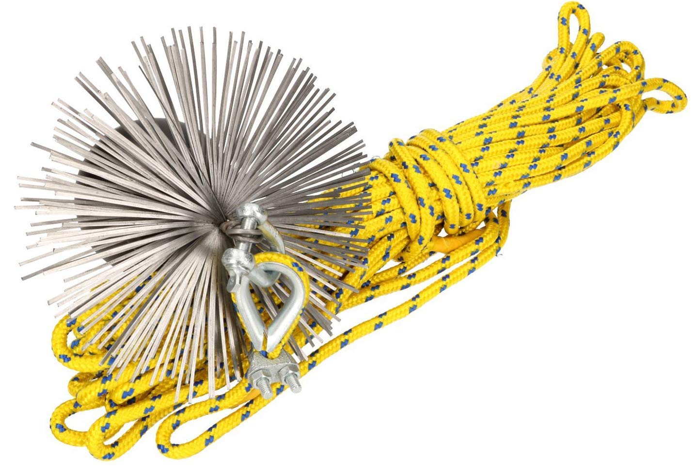 KOTARBAU - Set scopa per camino, tutte le dimensioni, in acciaio INOX, con corda di traino, asta flessibile e spazzola per camino