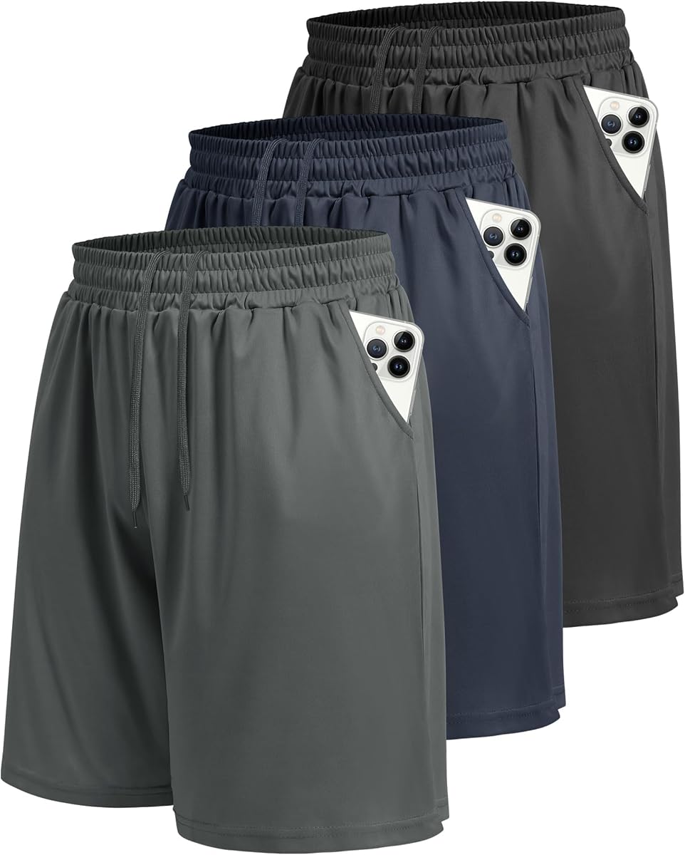 LalaHooK 3 Pack Athletic Gym Mens Shorts - Casual Black Quick Dry Basketball Shorts with Pockets for Workout Running