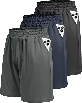 LalaHooK 3 Pack Athletic Gym Mens Shorts - Casual Black Quick Dry Basketball Shorts with Pockets for Workout Running
