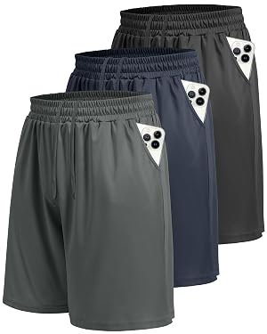 LalaHooK 3 Pack Athletic Gym Mens Shorts - Casual Black Quick Dry Basketball Shorts with Pockets for Workout