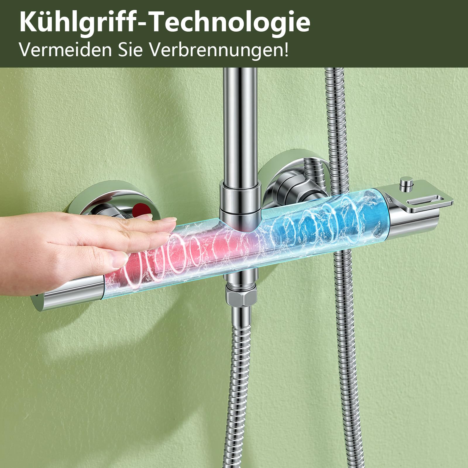 Duschsystem mit Thermostat Edelstahl Regendusche 12" Quadratische Regenbrause Handbrause eine Strahlart Duscharmatur Komplettset Höhenverstellbar mit Anti-Verbrühungsschutz Wassersparend
