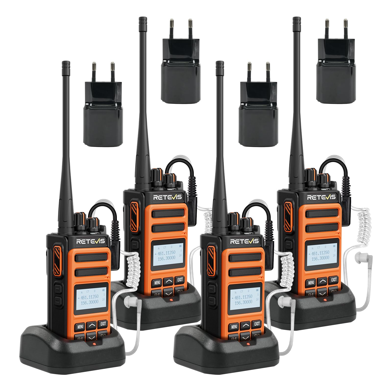 Retevis C66B Funkgeräte Set Lange Reichweite, Walkie Talkie mit Headset | Fast Charging Walkie Talkies, Noice Reduction, Emergency Alarm, Professional Funkgeräte für Restaurants, Hotels(Orange, 4Pcs)