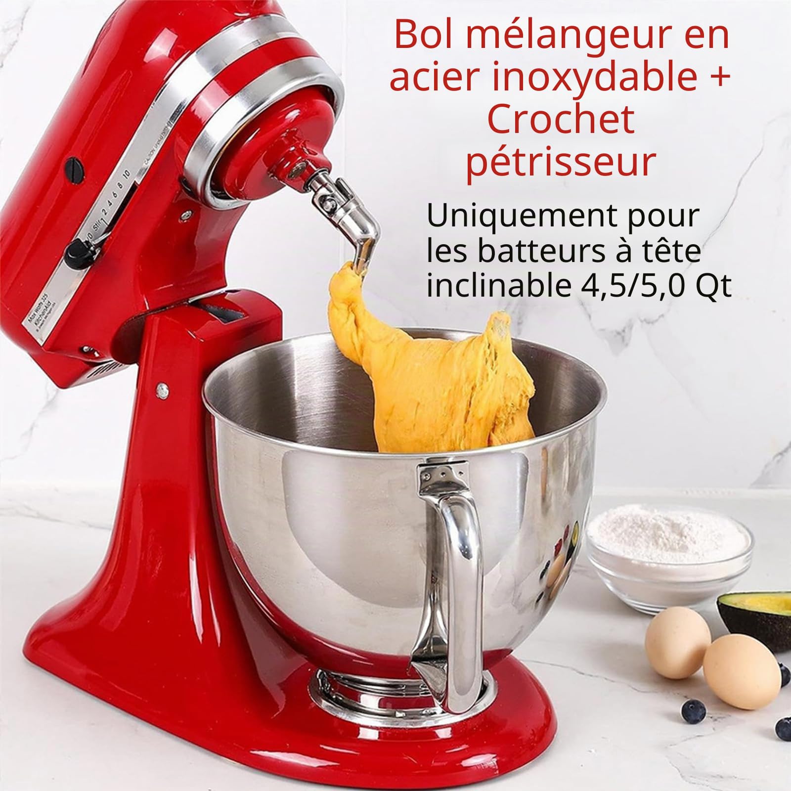 Bol Mélangeur Remplacement Compatible Tête Inclinable 4.5-5 Qt
