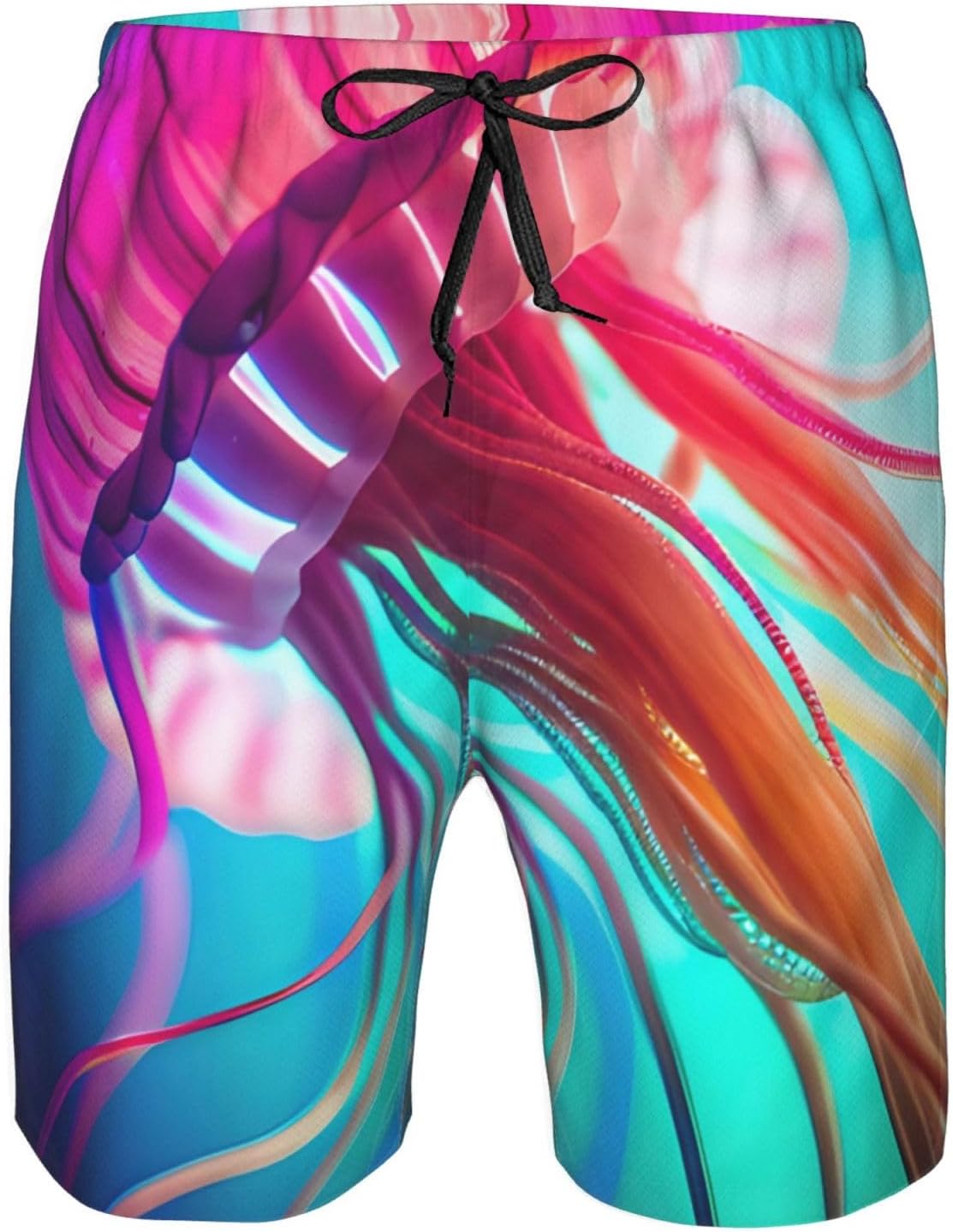 Colored Jellyfish Print Men's Quick-Drying Shorts Casual Beach Pants Stretch Waist Shorts and Pockets