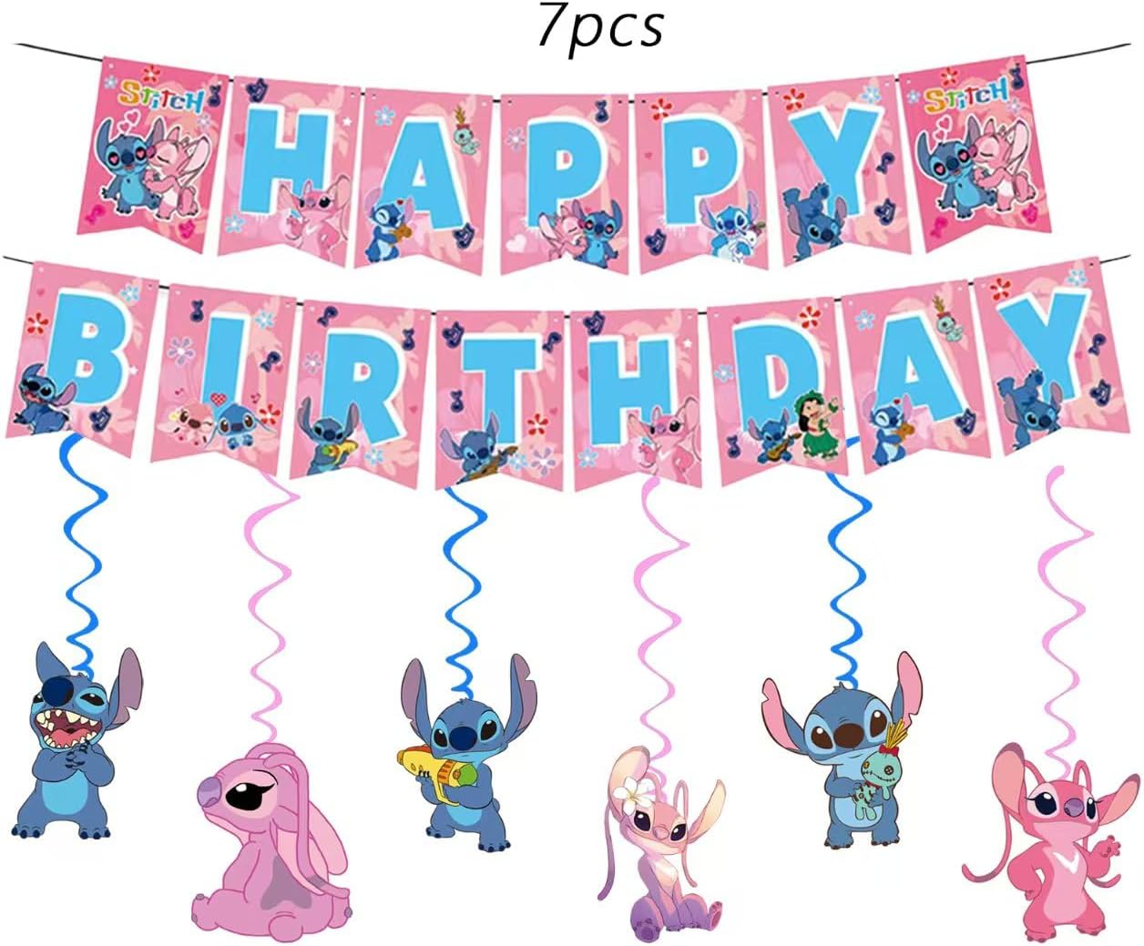 88Pcs pink Stitch Party supplies, including banners, plates, paper cups, tissues, pendant decorations, perfect for Stitch themed birthdays! Featuring cute pink stitching print