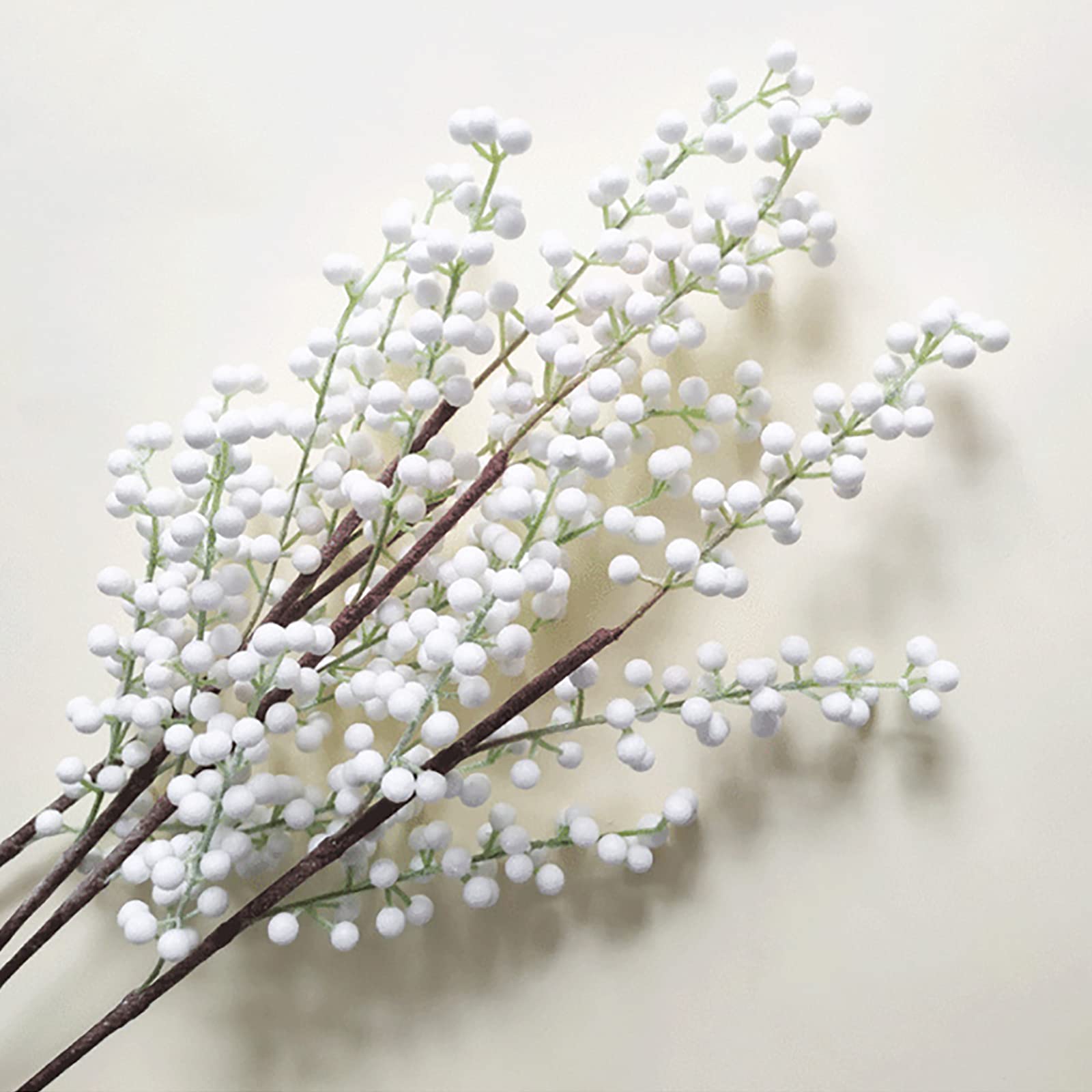 Kslogin 3 PCS Artificial Fake Plant Christmas Berry, Acacia Decoration Simulation Flower, Foam Fashion White Single Artificial Berries Stems