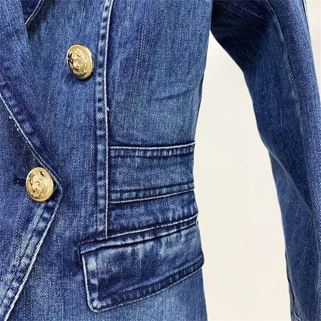 Women's High Street Buttons Double Breasted Denim Blazer