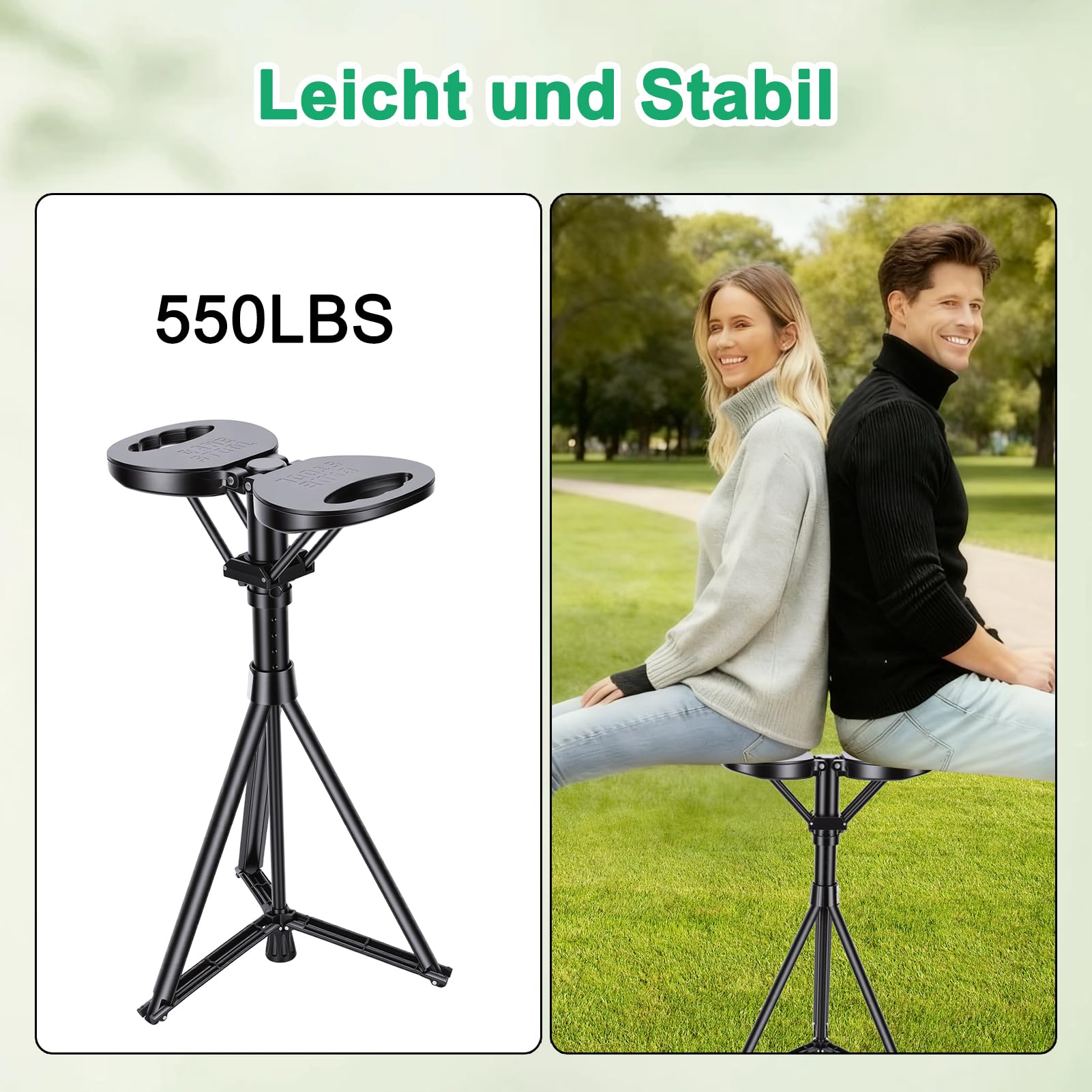 Gehstock mit Sitz, Tragbarer Klappstock mit Kissen und Tragetasche für Senioren und Erwachsene, Verstellbarer Wanderkanalstuhl mit Sitzkapazität 250kg für Outdoor Reisen, Camping, Wandern