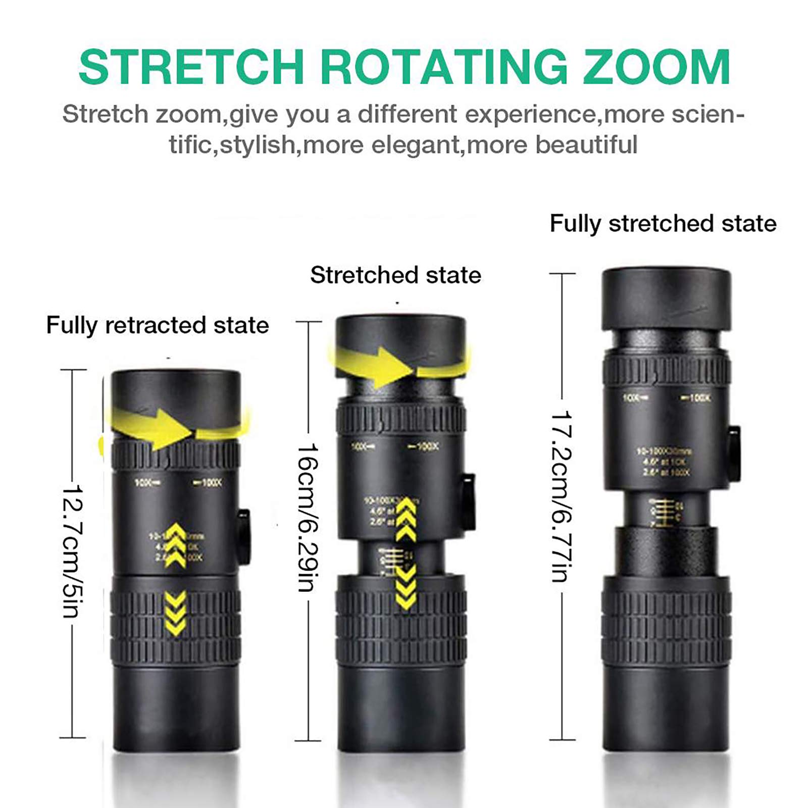Monokular dla dorosłych o dużej mocy, 4K 10-300 x 40 mm super teleobiektyw zoom zewnętrzny lekki teleskop o dużej mocy ze statywem i klipsem, idealna do obserwacji ptaków lornetki dla dorosłych
