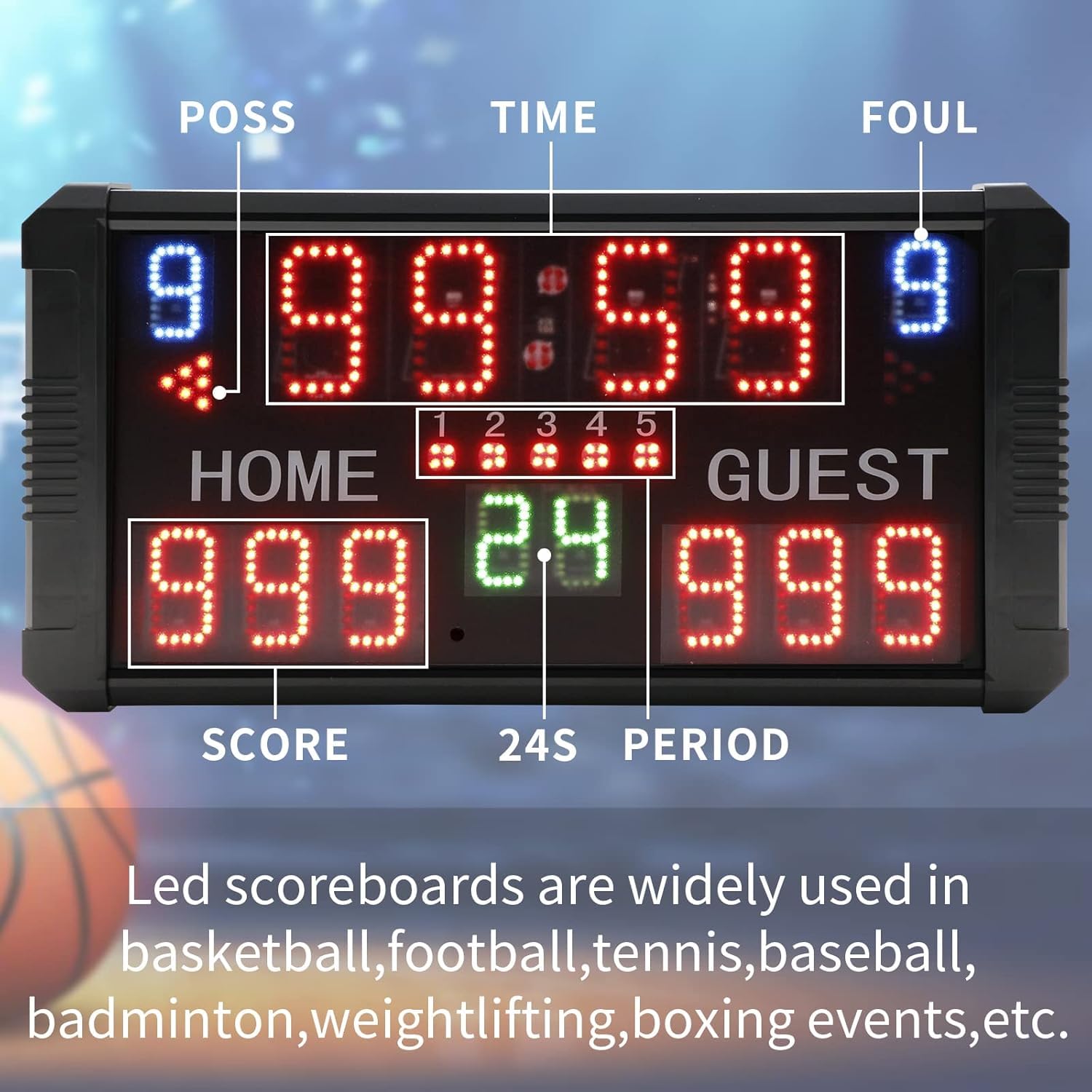 Led Basketball Scoreboard - Tabletop Timer With 24-Second Shot Clock ...