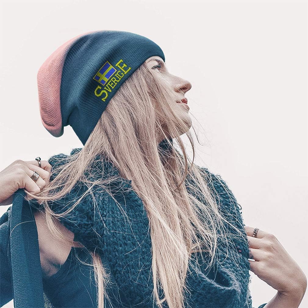 Slouchy Beanie for Men Swedish Flag Sweden Sverige Embroidery Women Skull Cap