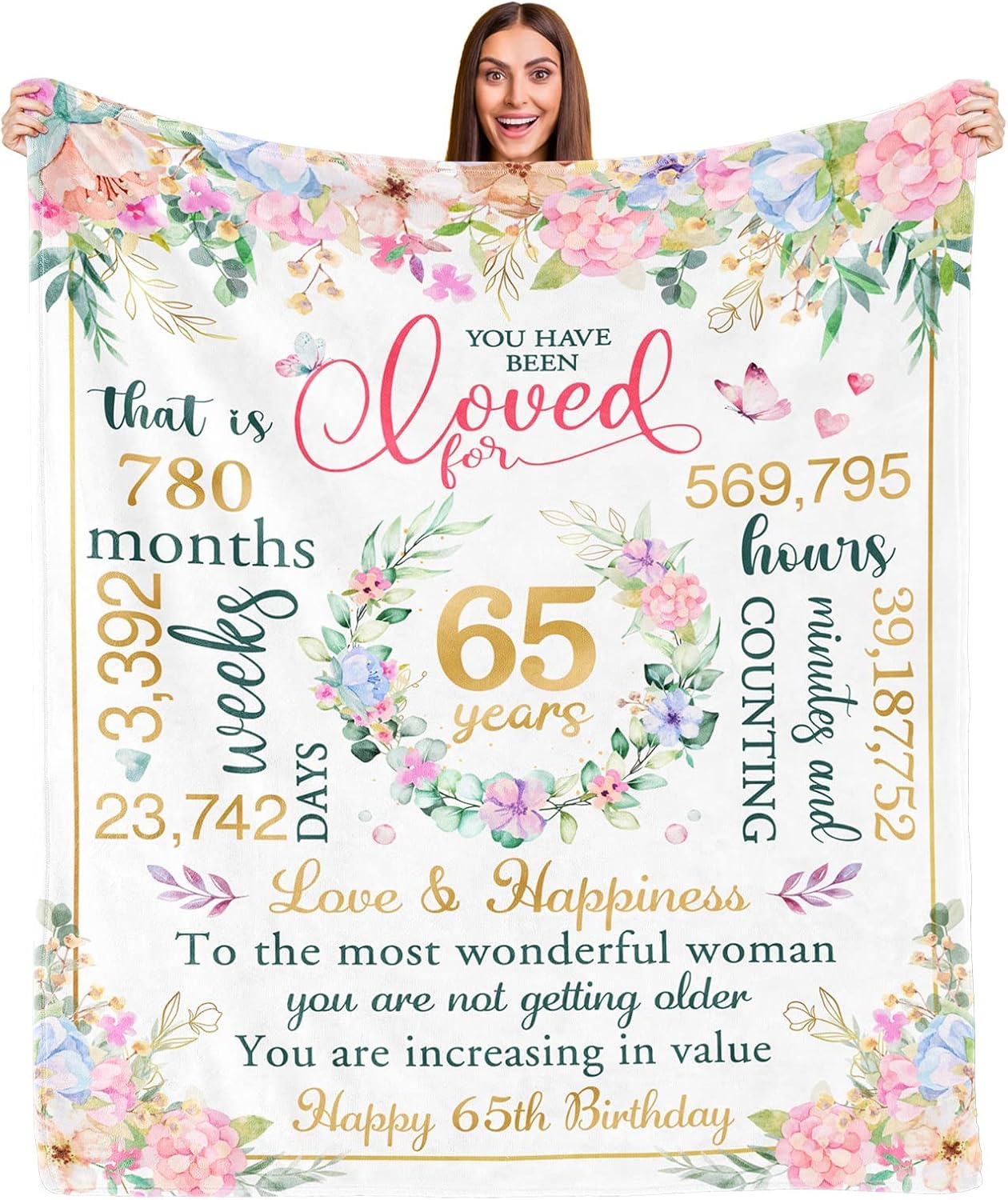 65th Birthday Gifts for Women,65th Birthday Decorations for Women, Gifts for 65th Birthday, Happy 65th Birthday Gifts, Best 65th Birthday Gift Ideas Blanket 50" X 60" 65th Birthday 50*60 in