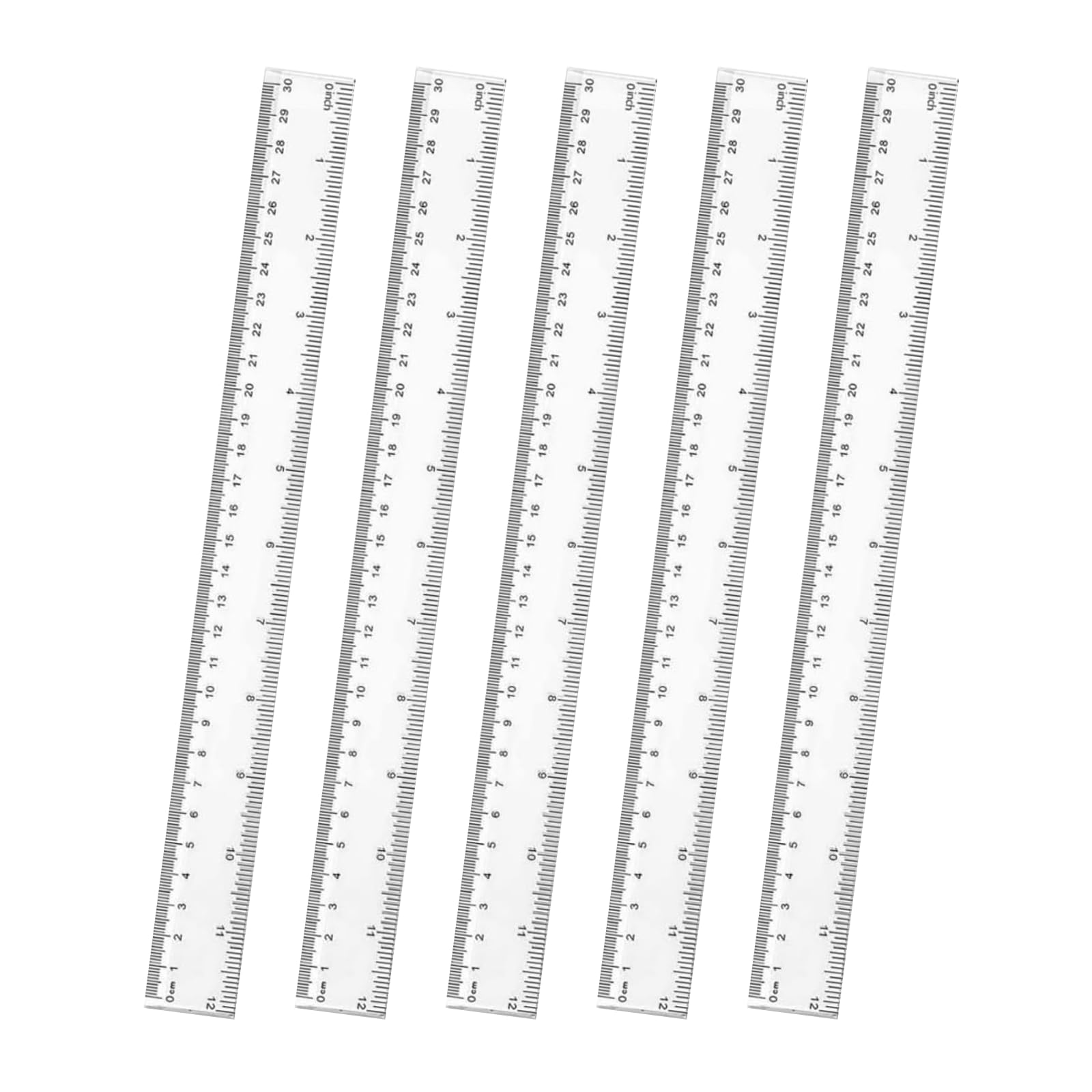 5Pcs Plastic Ruler Set, 12inches 30cm Rulers, Convenient and Durable Rulers Set,Shatter Resistant Metric Straight Measuring Ruler Tool, for School, Office, Home, Kids, and Teachers