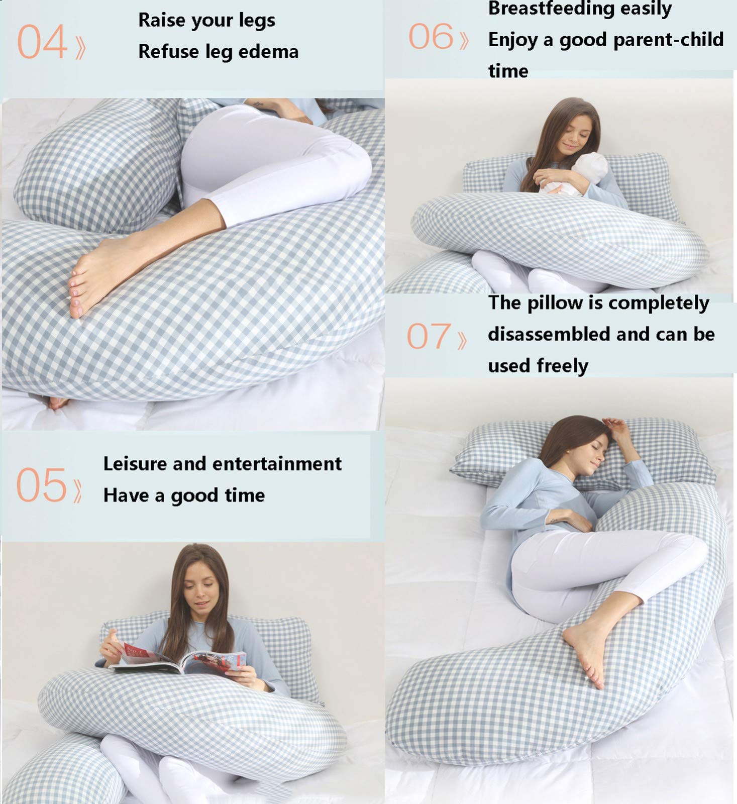 Pregnancy Body Pillow With Cotton Cover, U-Shaped Waist Pillow Maternity Pillows Full Body Pillow For Pregnant Women And Pain Relief 1,180 * 110 * 80cm