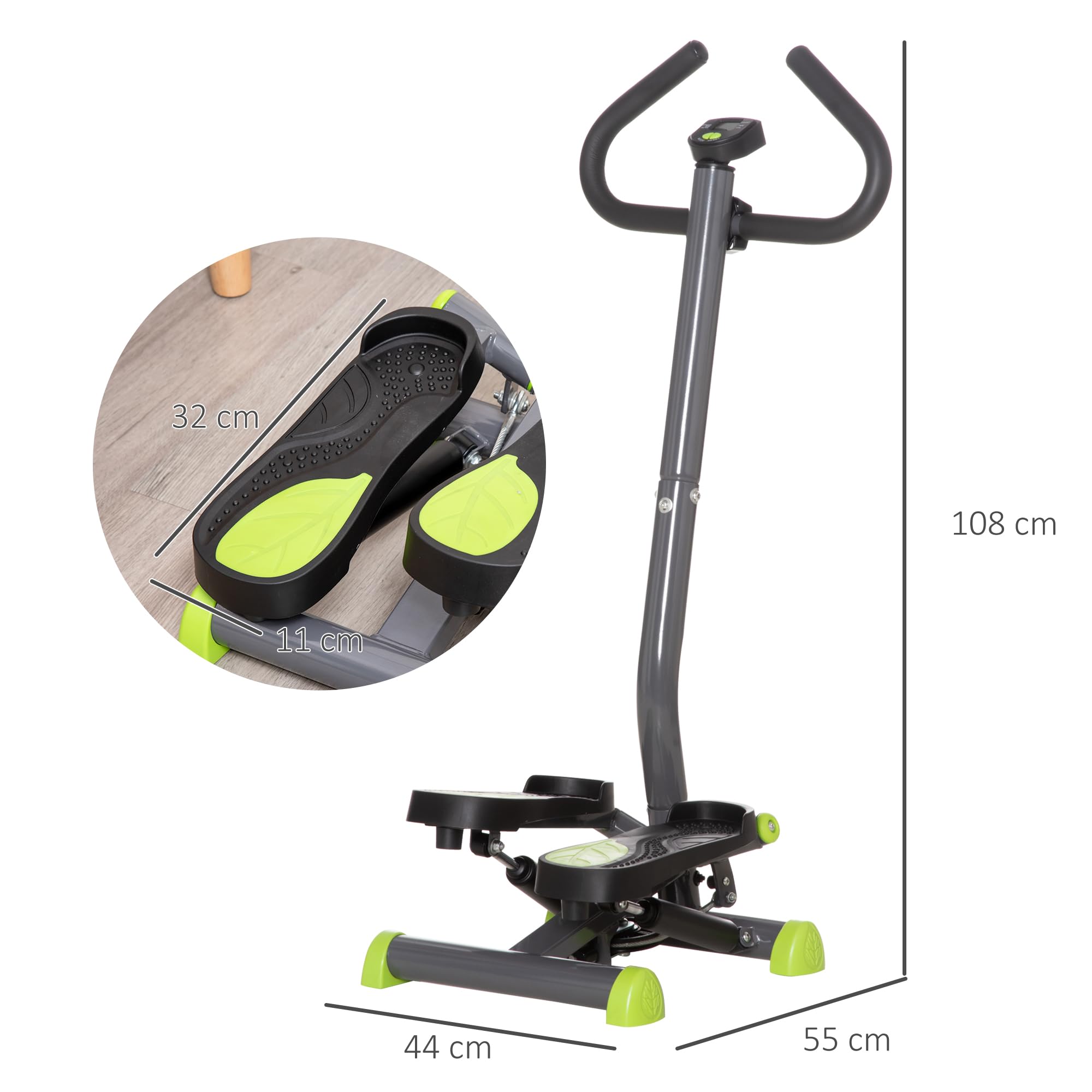 HOMCOM Stepper avec Guidon Stepper Fitness Appartement écran LCD résistance réglable Exercise Hanches Jambes lombes pour Maison Acier