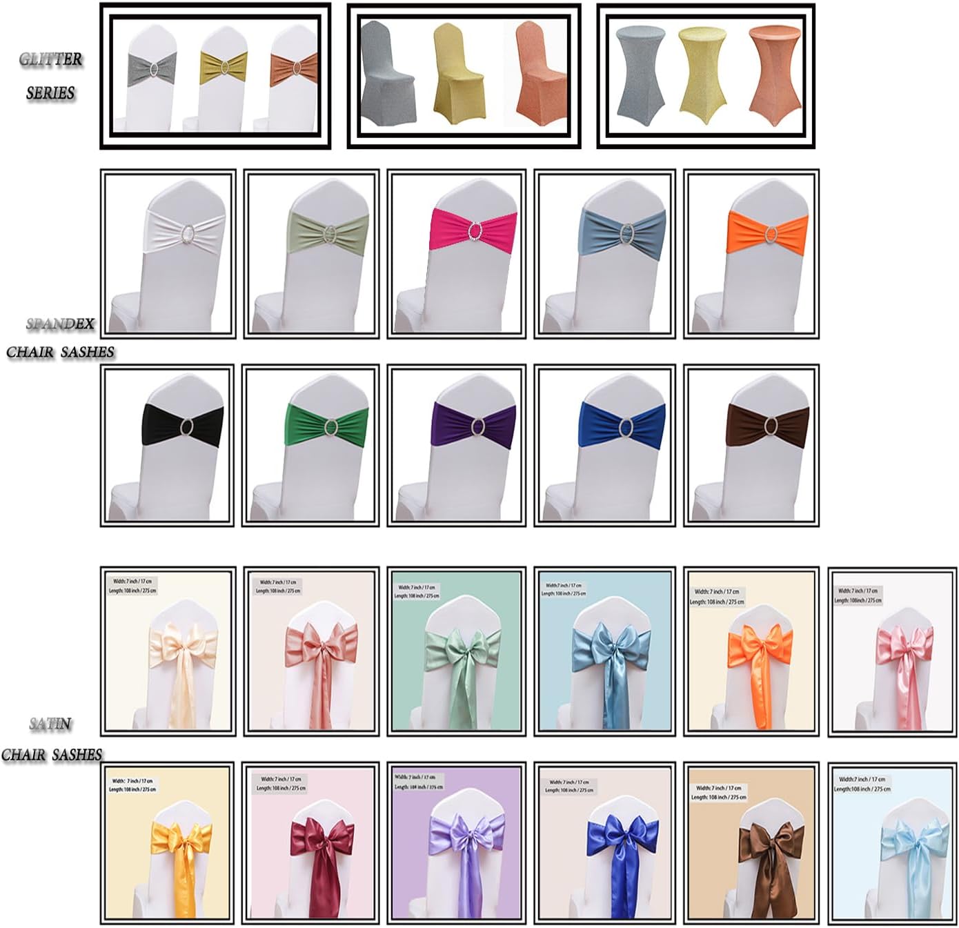 Brown Chair Sashes 50 Pack, Spandex Brown Chair Bows Bands with Buckle Slider for Folding Chairs Wedding Party Birthday Decor, Chair Ties