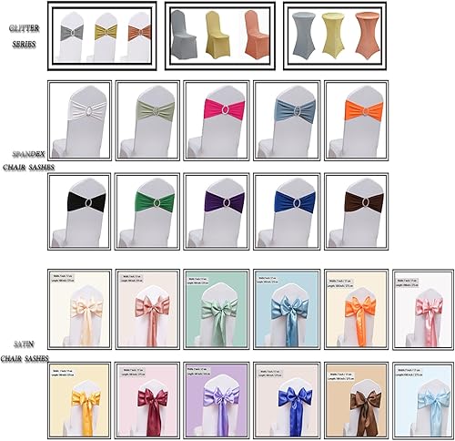 Miniatura 7 de Paquete de 50 bandas elásticas para sillas color azul rey para decoraciones de graduación. Bandas para sillas con hebilla deslizante, lazos para