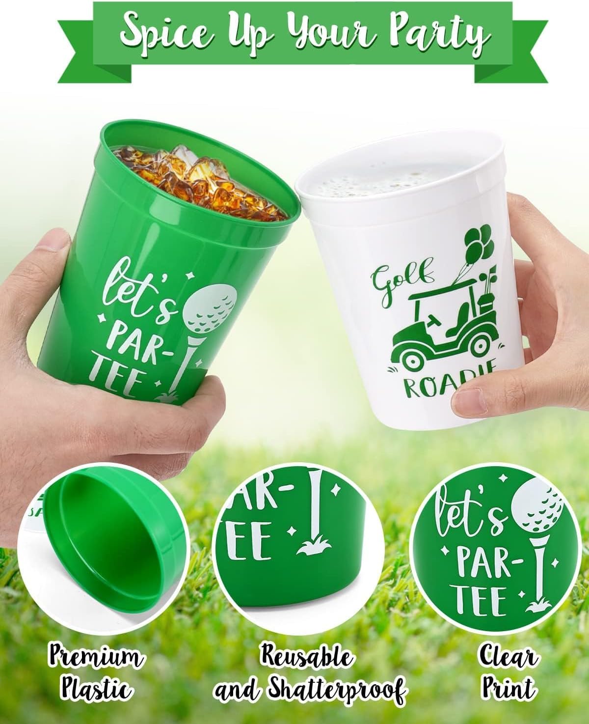 Nefelibata 12Pcs Golf Party Cups Let's Par-Tee Plastic Cups 16oz Reusable Plastic Drinking Cups Golf Themed Party Decorations for Kids Birthday Party Favors Supplies