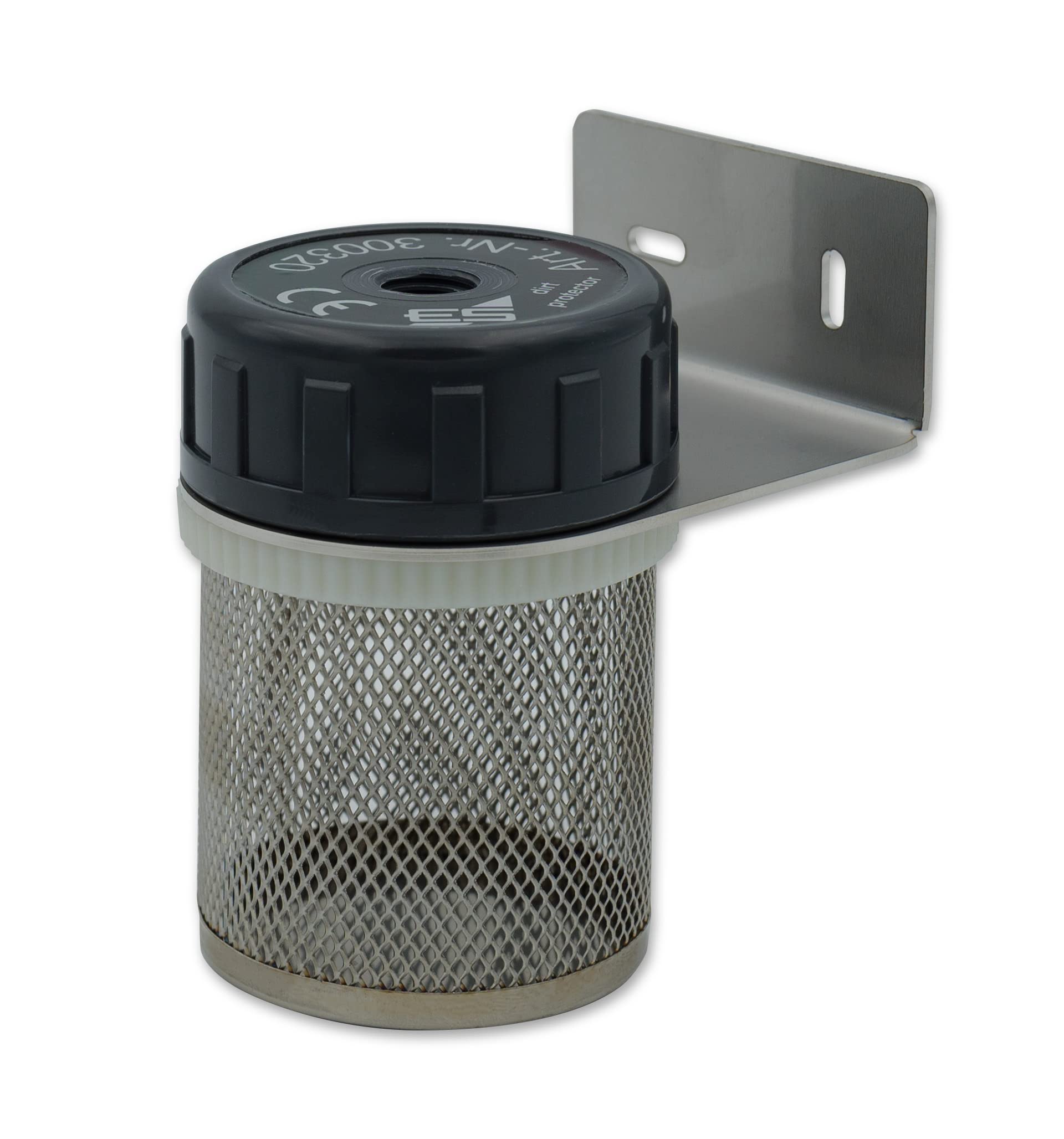 Schabus Schmutzfang Protector Edelstahl inkl. V2A-Montagewinkel und PG-Verschraubung, für Schabus Mini-Schwimmerschalter um diese vor Schmutz zu schützen, Grau