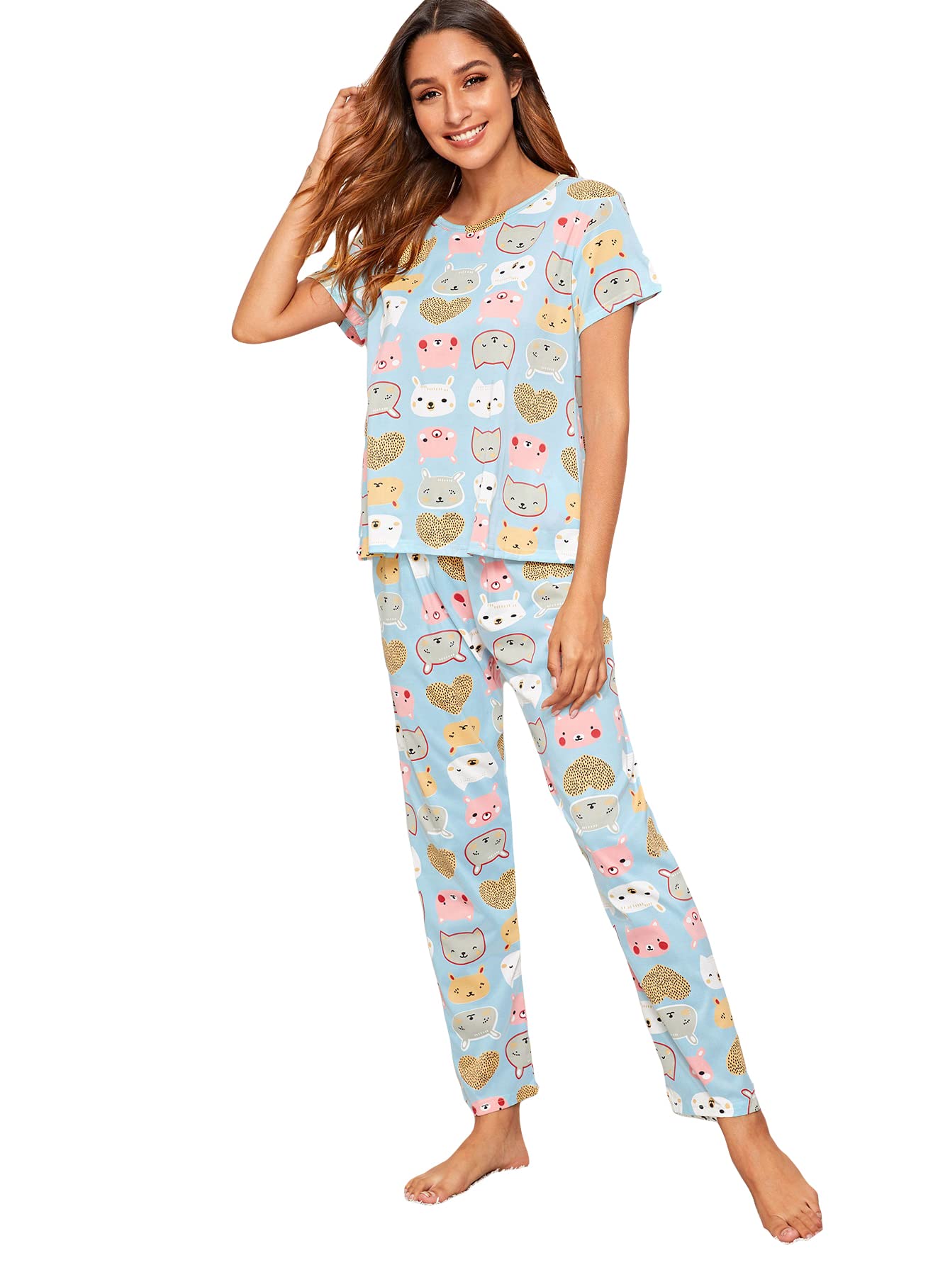 SheInWomen's 3 Piece Short Sleeve Top and Pants Sleepwear Pajama Sets with Eye Cover