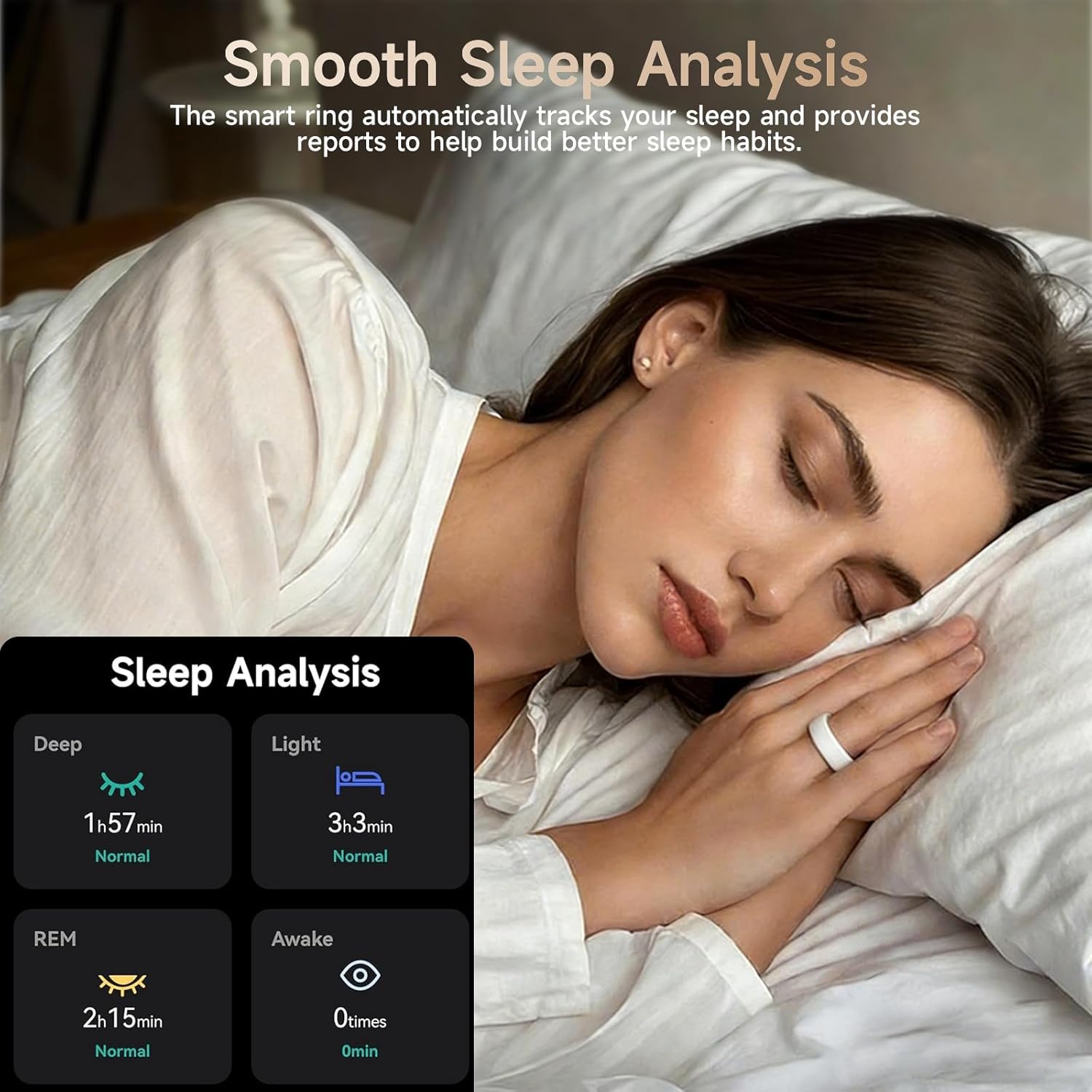 Smart Ring for Women & Men, Fitness & Activity Tracker, Sleep Monitoring, 7-Day Battery Life, 5ATM Waterproof, No Subscription Fee, iOS & Android Compatible (White, 8)