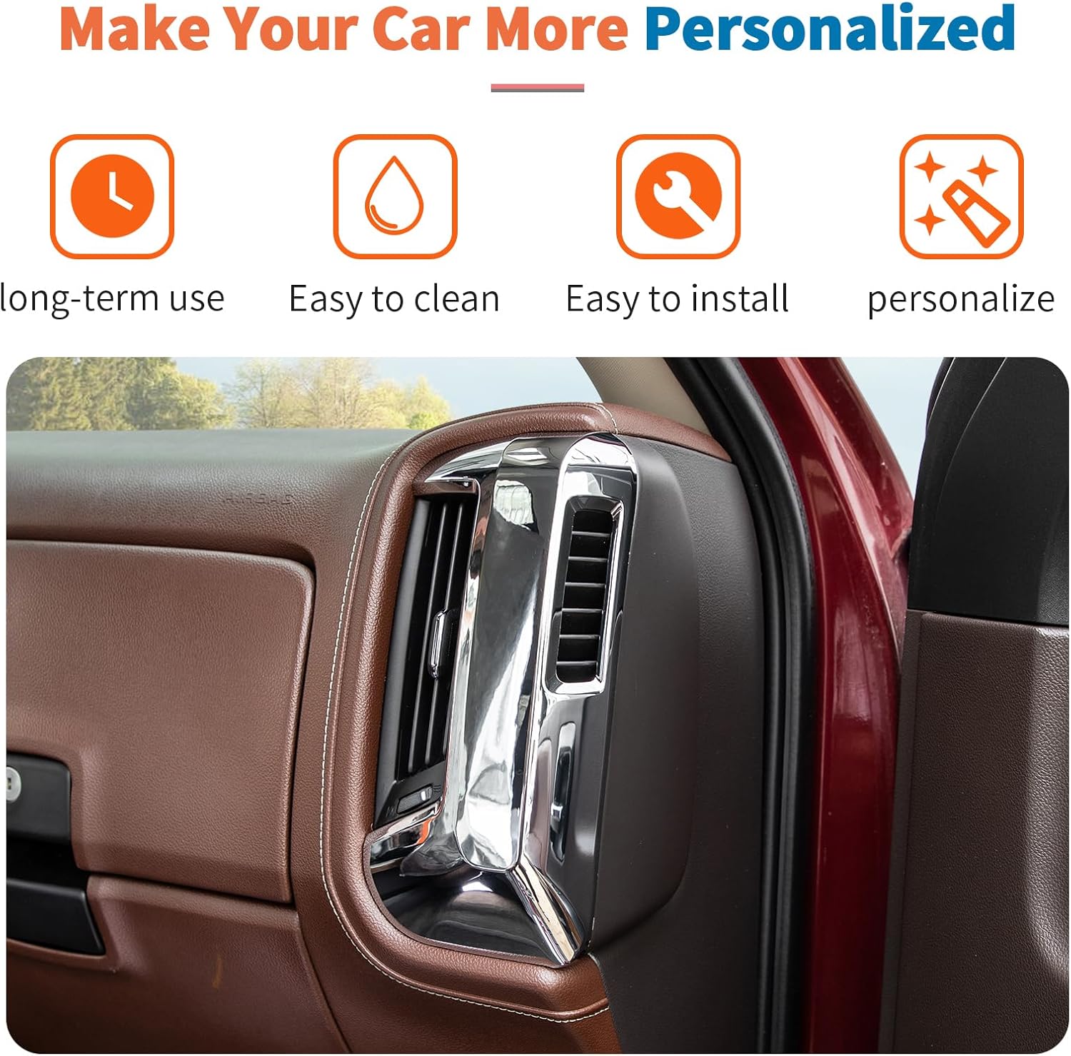 JeCar 6pcs Chrome Dash Bezel Cover Trim for 2014-2017 Chevy Silverado GMC Sierra Silver Interior Accessories