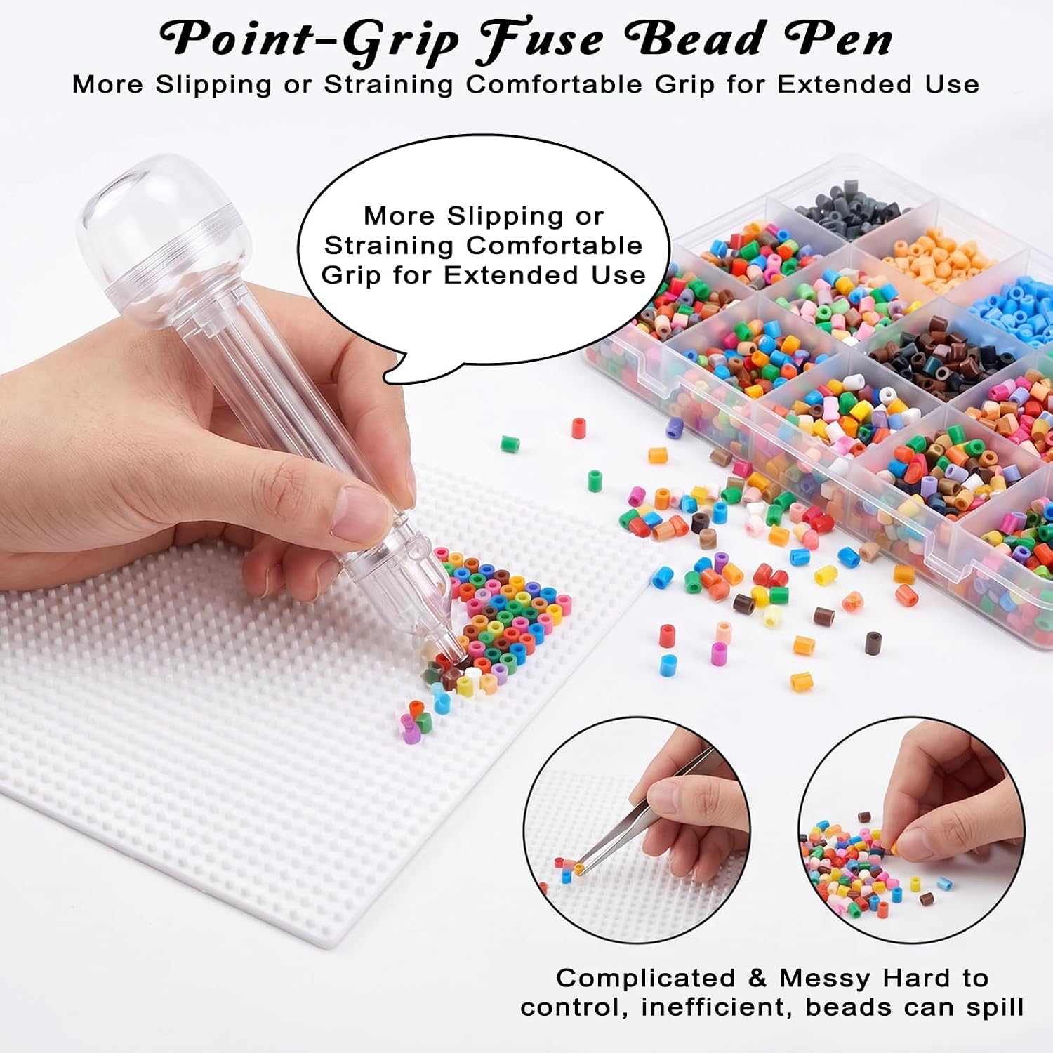 2.6mm Fuse Bead Pen and 3 Bead High Capacity Chamber Melty Beads Dispenser Pen Tool Transparent Dispenser Pens Melting Beads Art Accessories Saving Precision Placement for DIY Craft Holiday