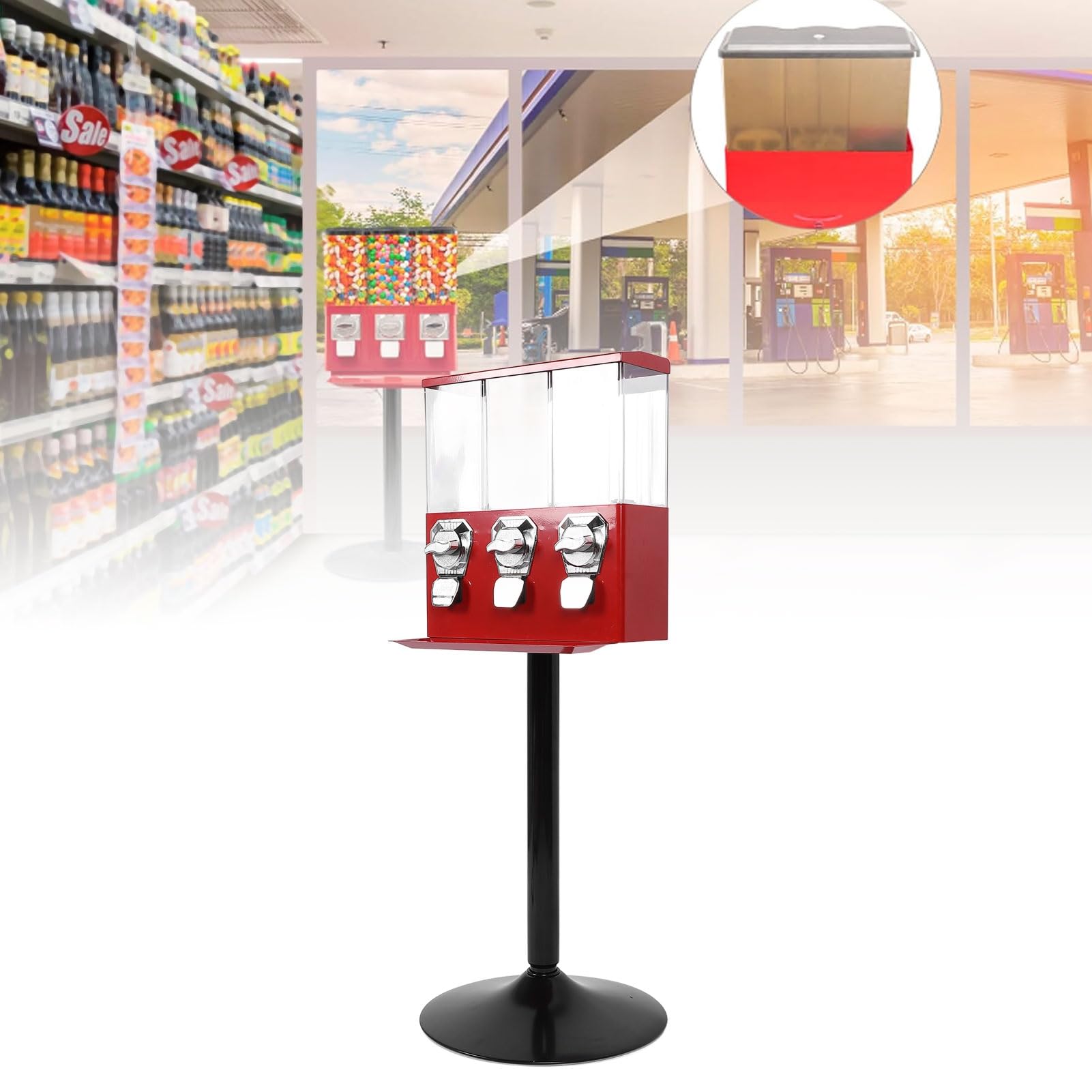 FILFEEL Komercyjny Automat Sprzedający z Kluczami do Kradzieży, Potrójnymi Pojedynczymi Pudełkami i Stojakiem na Monety dla Sklepów